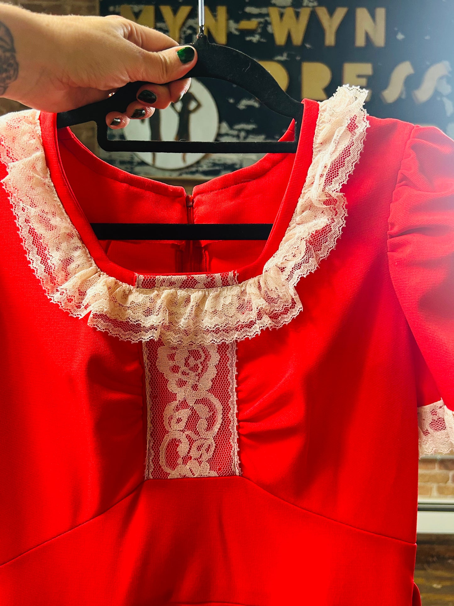1970s Bright Red Babydoll Dress - Medium