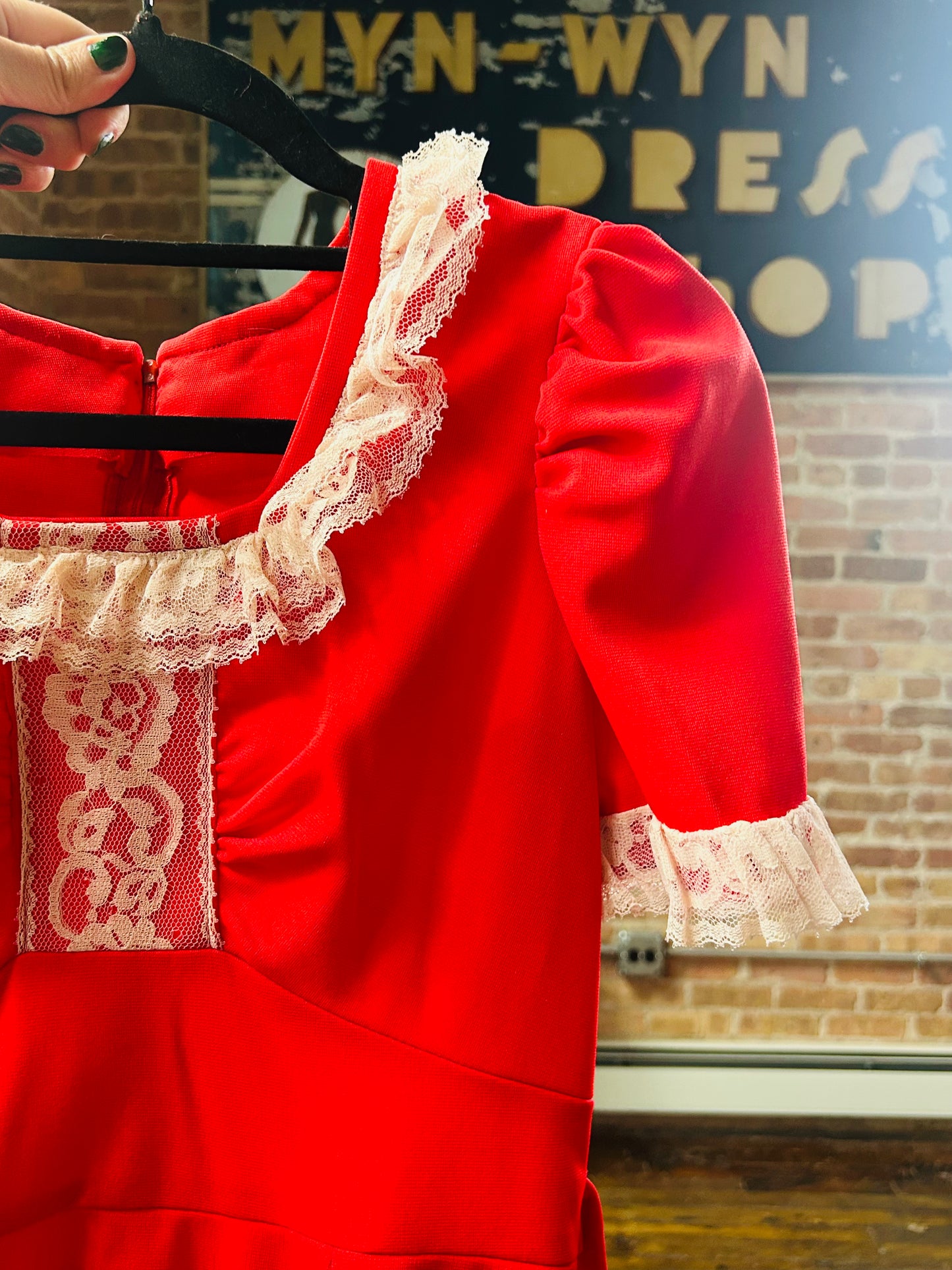 1970s Bright Red Babydoll Dress - Medium