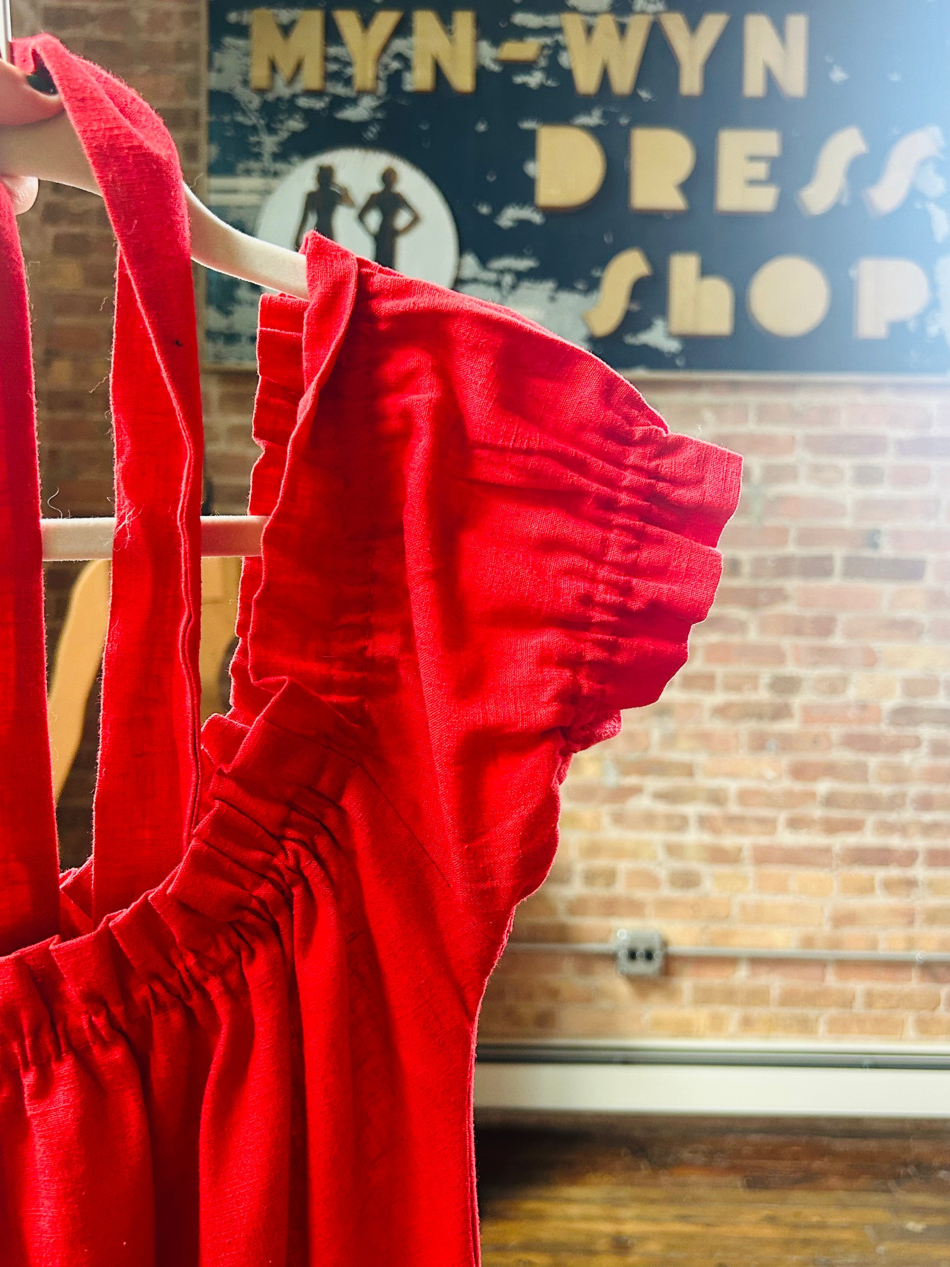 1970s Lipstick Red Cotton Dress - Small
