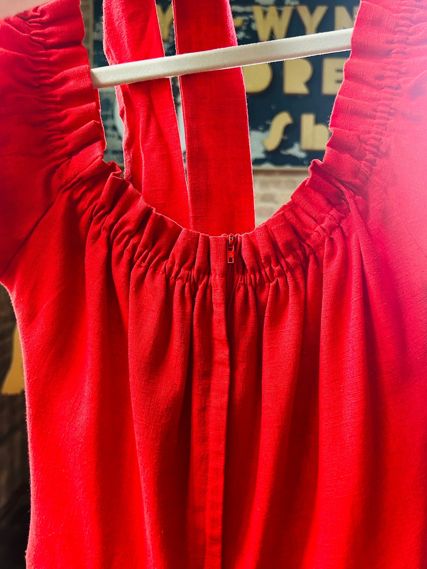 1970s Lipstick Red Cotton Dress - Small