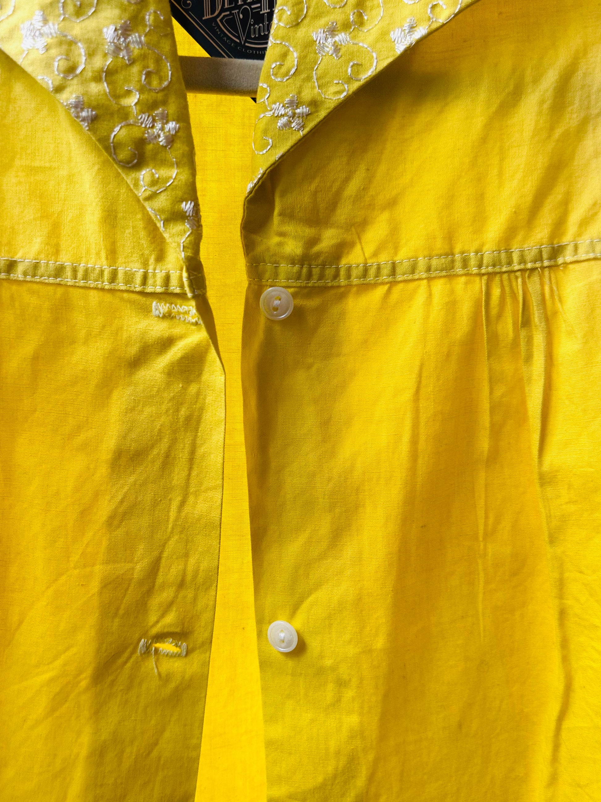1950s Yellow Embroidered Blouse - Medium