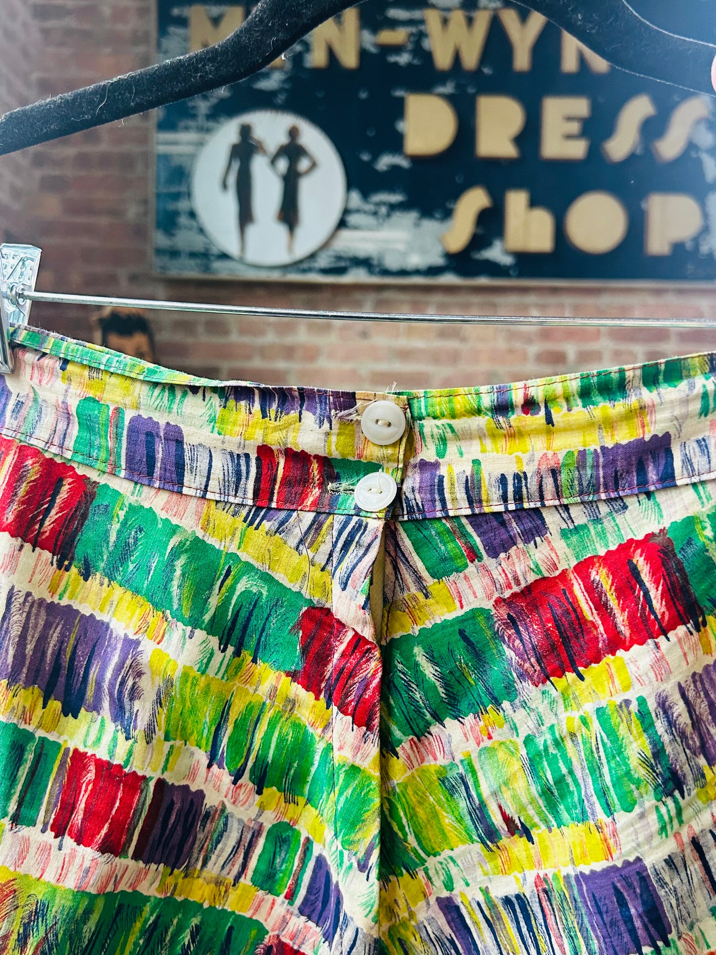 1950s Colorful lBrushstroke Plaid Skirt - 29" waist