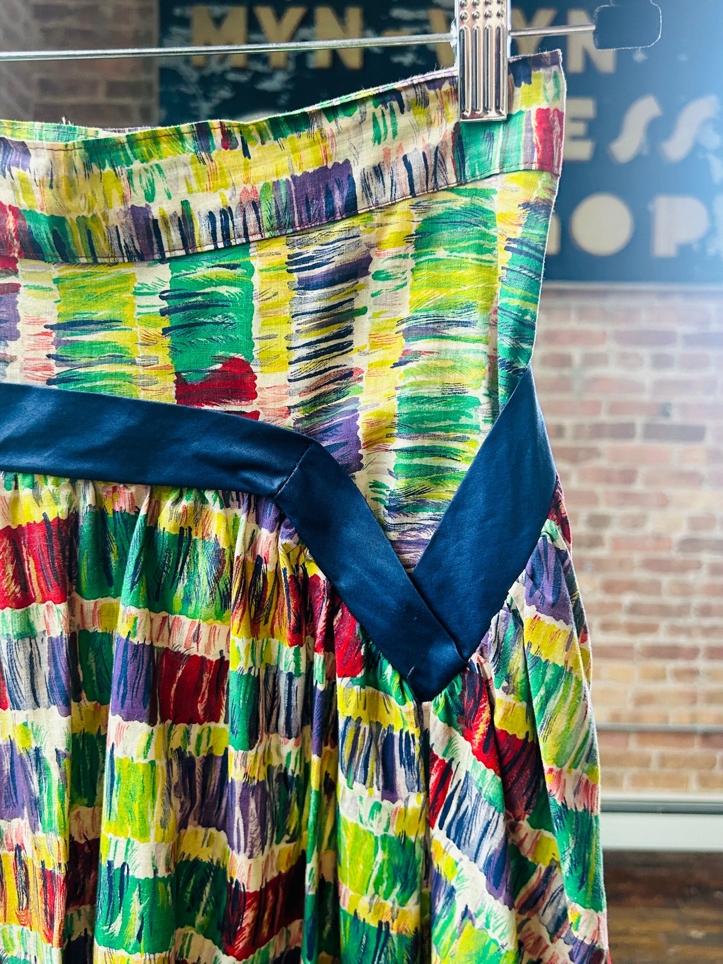 1950s Colorful lBrushstroke Plaid Skirt - 29" waist