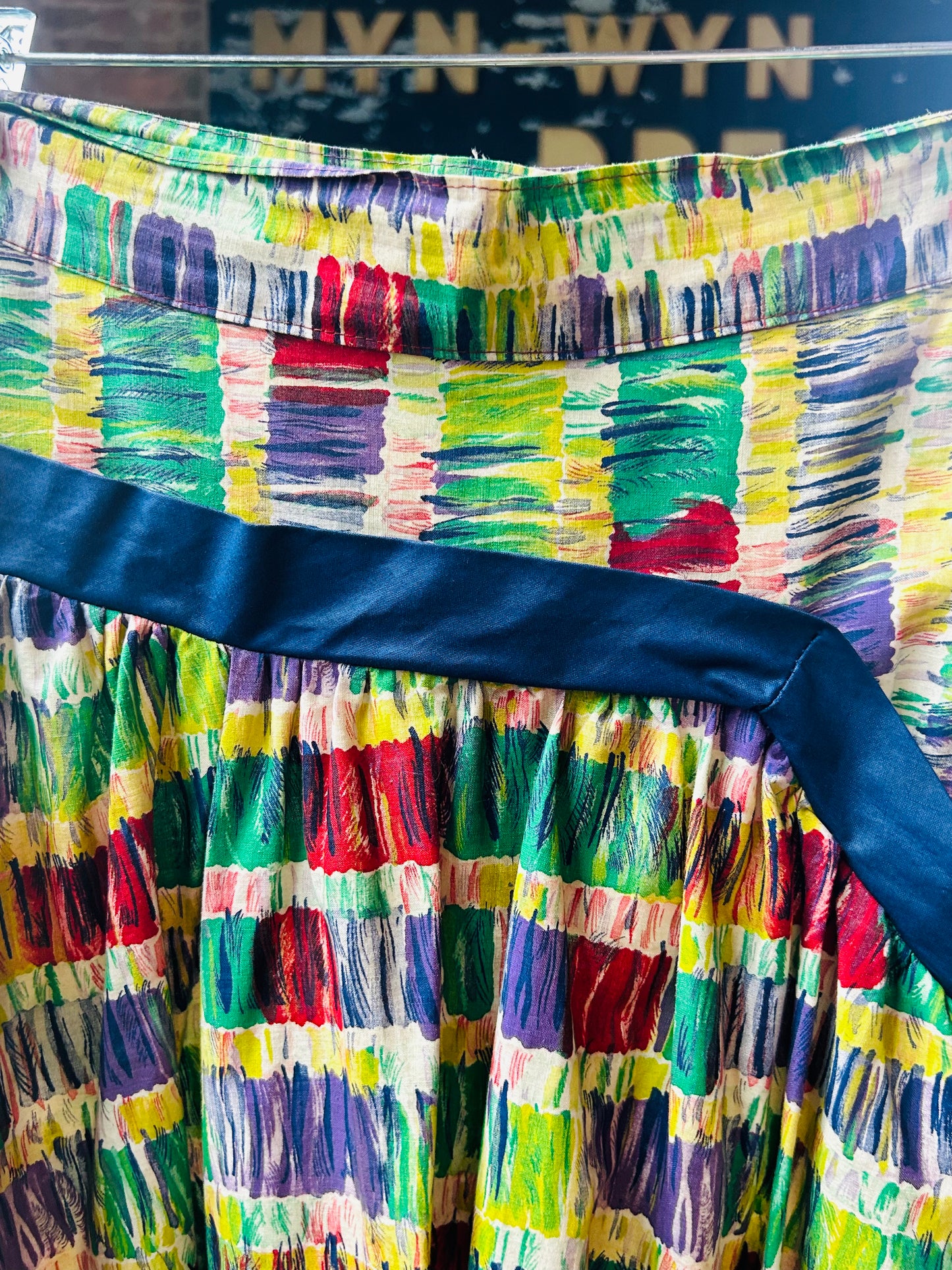 1950s Colorful lBrushstroke Plaid Skirt - 29" waist