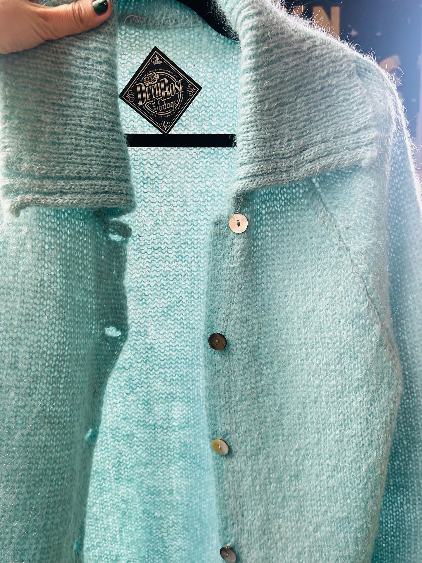 1960s Blue Mohair Wool Cardigan Sweater - XL