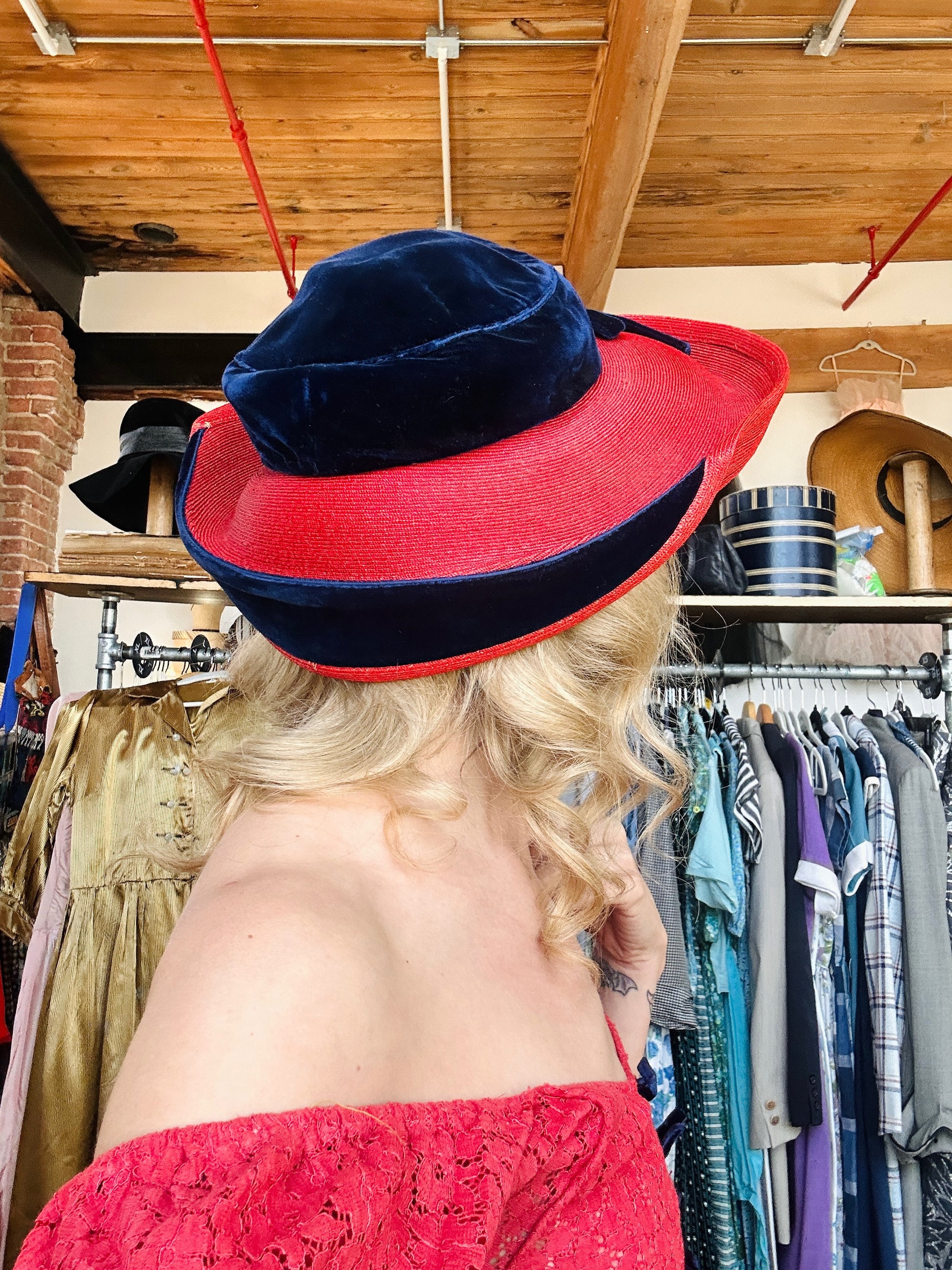 1930s Laura Love Woven & Velvet Hat