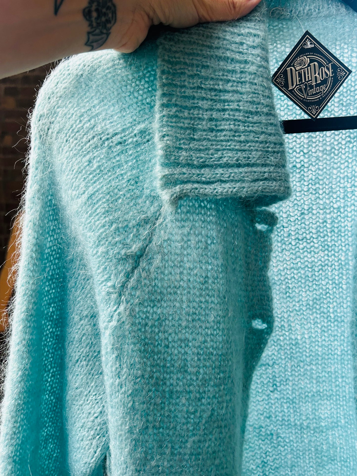 1960s Blue Mohair Wool Cardigan Sweater - XL