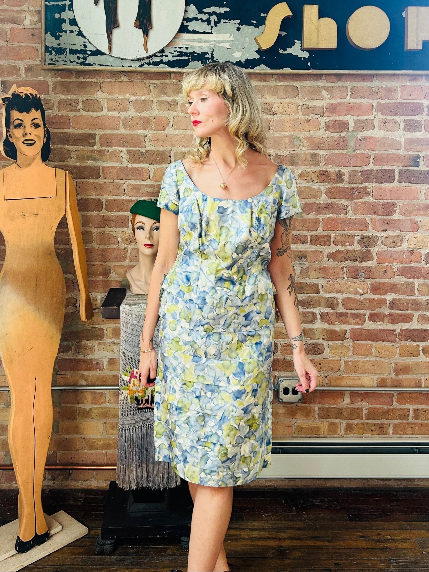 1950s French Silk Floral Dress - Medium 