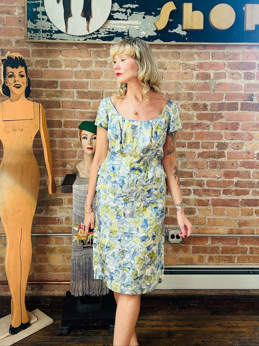 1950s French Silk Floral Dress - Medium 