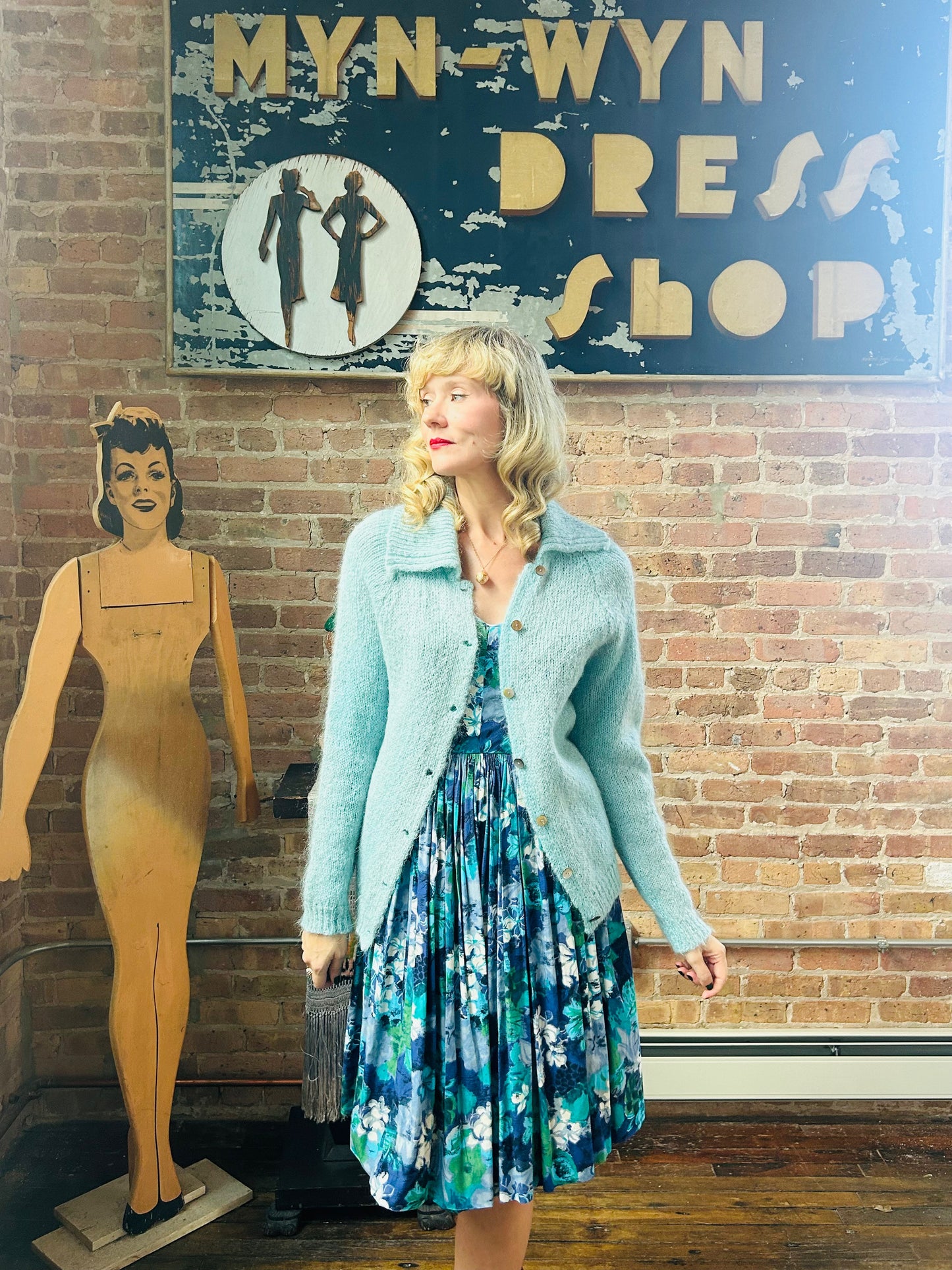 1960s Blue Mohair Wool Cardigan Sweater - XL