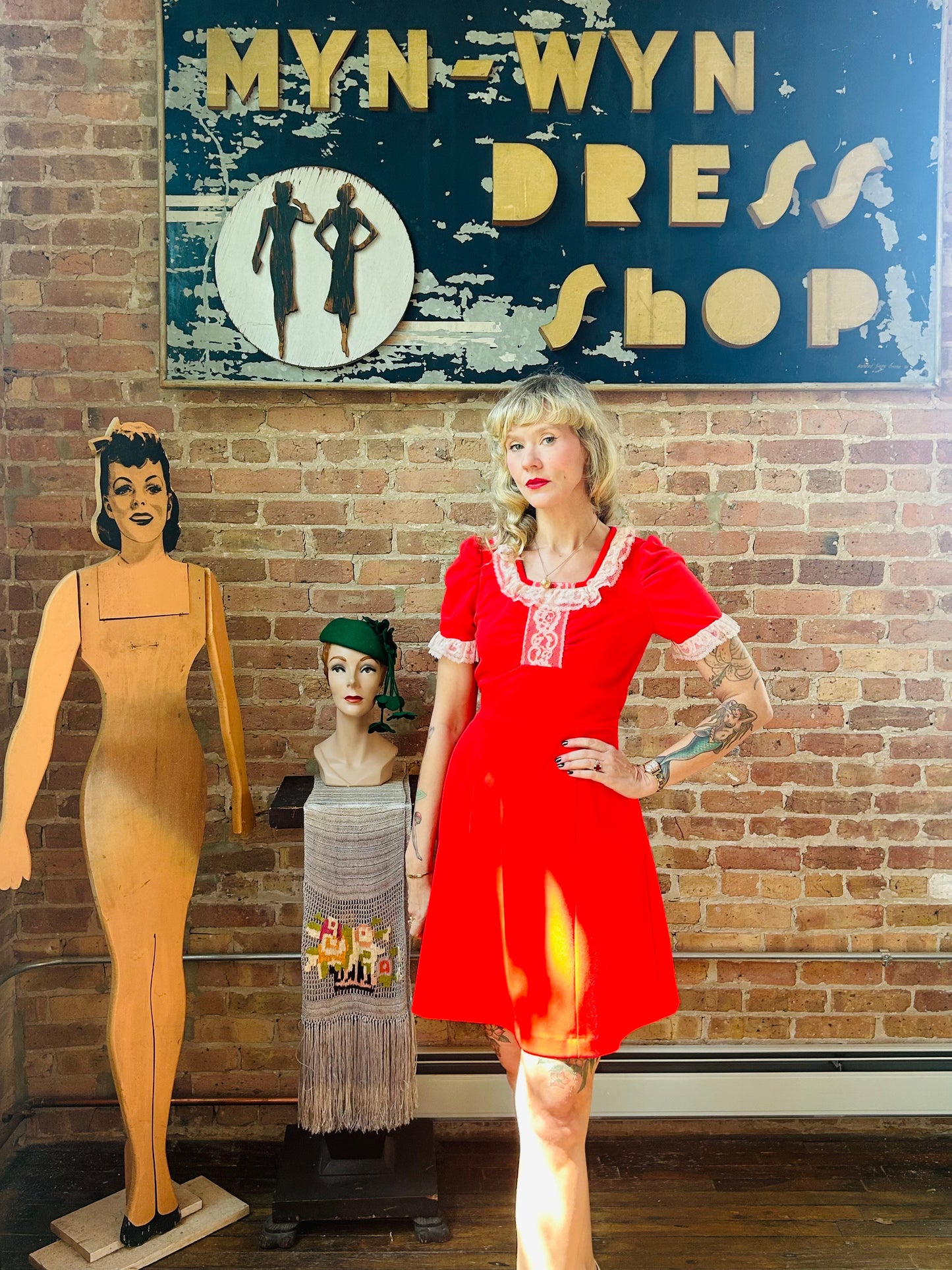 1970s Bright Red Babydoll Dress - Medium
