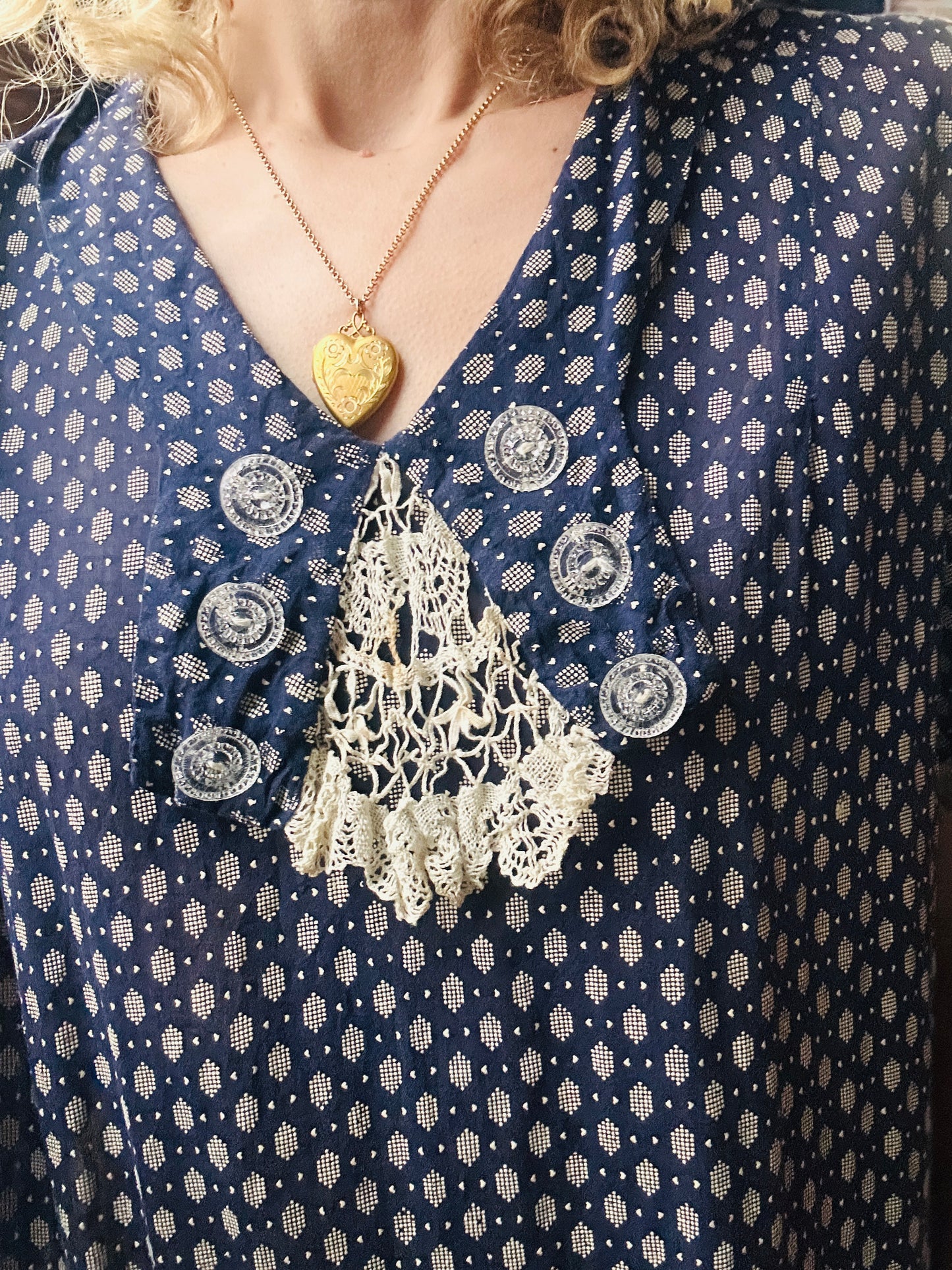 1920s Swiss-dot Cotton Blue Day Dress - XL