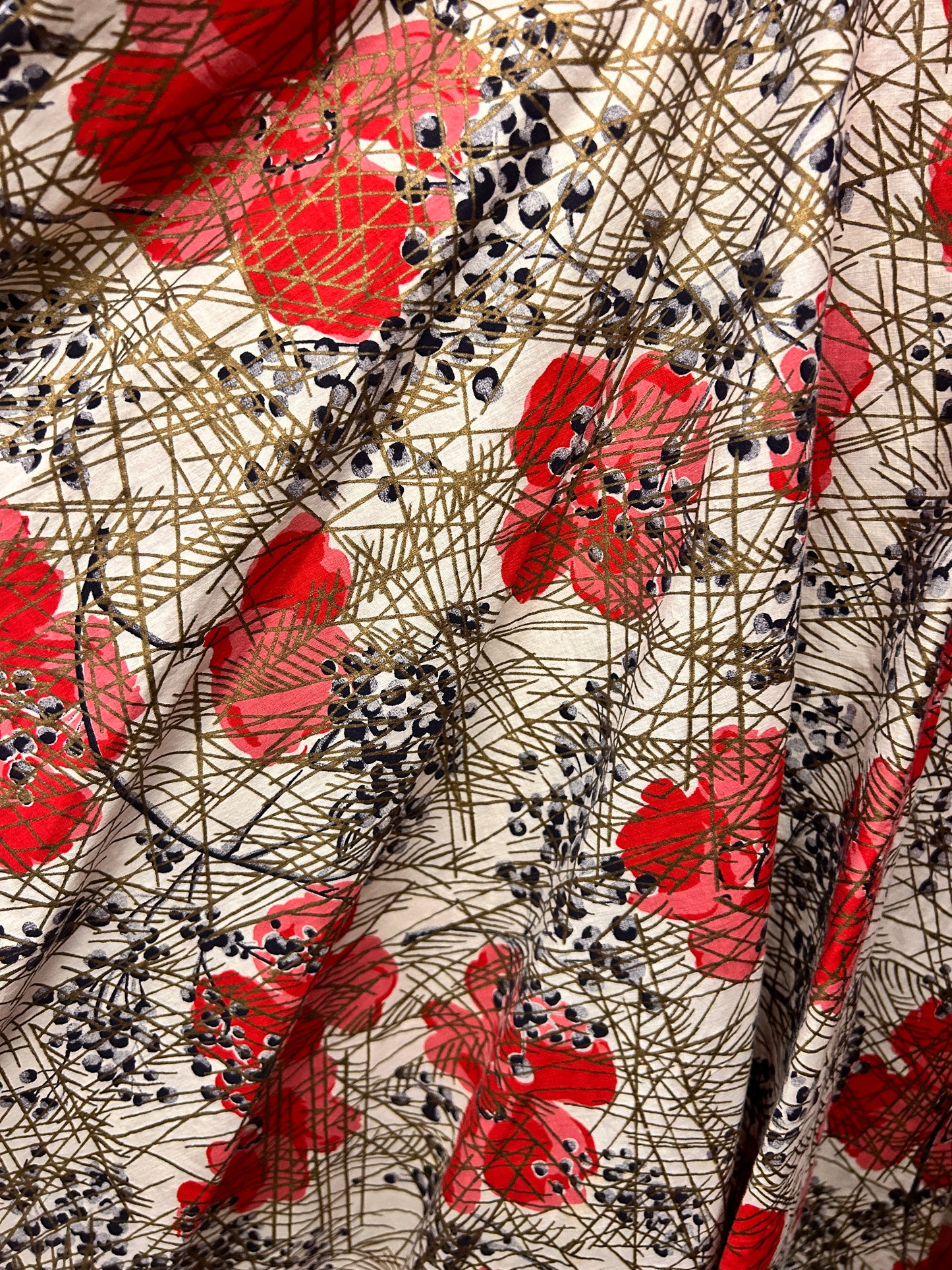 1950s Poppy Print Cotton Skirt - Medium