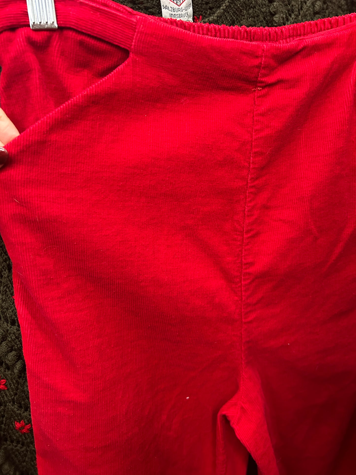 1960s Carliss Red Corduroy Pedal Pushers - S/M