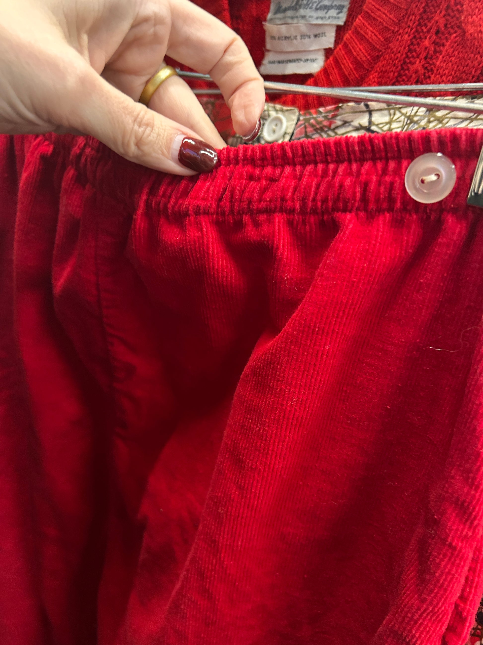 1960s Carliss Red Corduroy Pedal Pushers - S/M