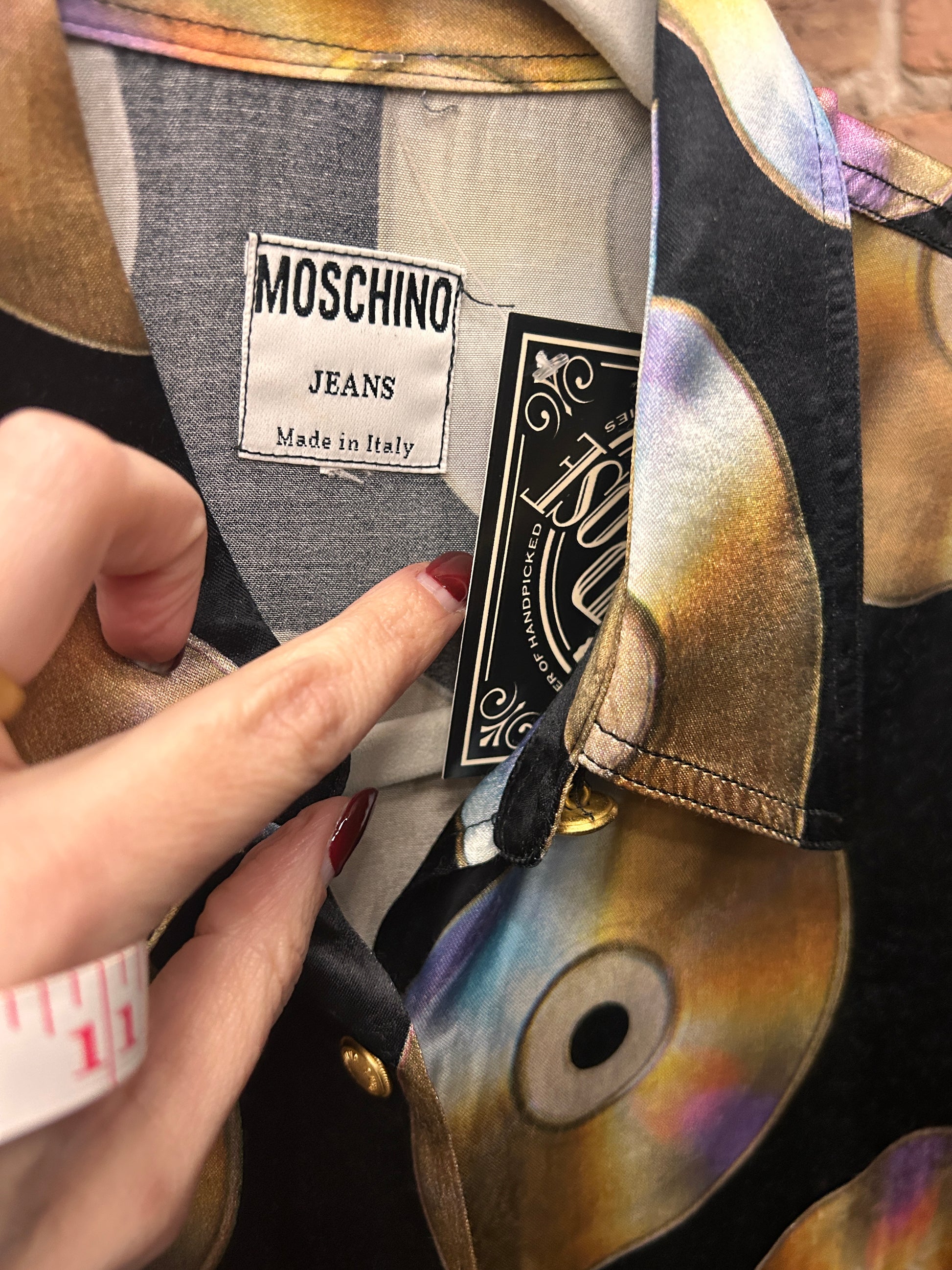 1990s Moschino CD Print Silk Blend Shirt - Large