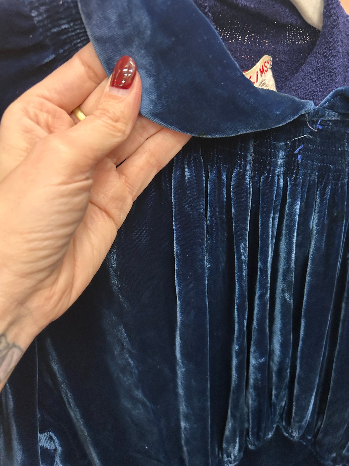 1930s Sapphire Long Sleeve Silk Velvet Gown - S/M