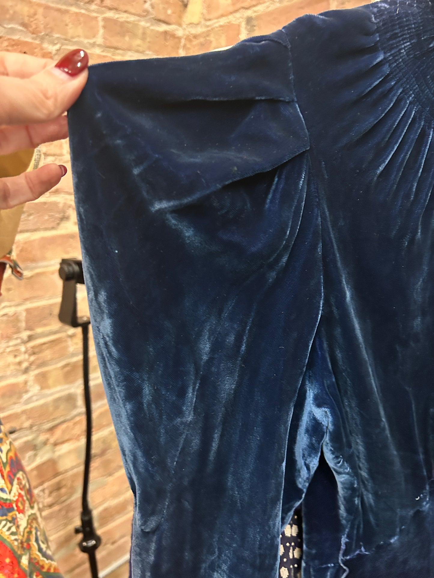 1930s Sapphire Long Sleeve Silk Velvet Gown - S/M