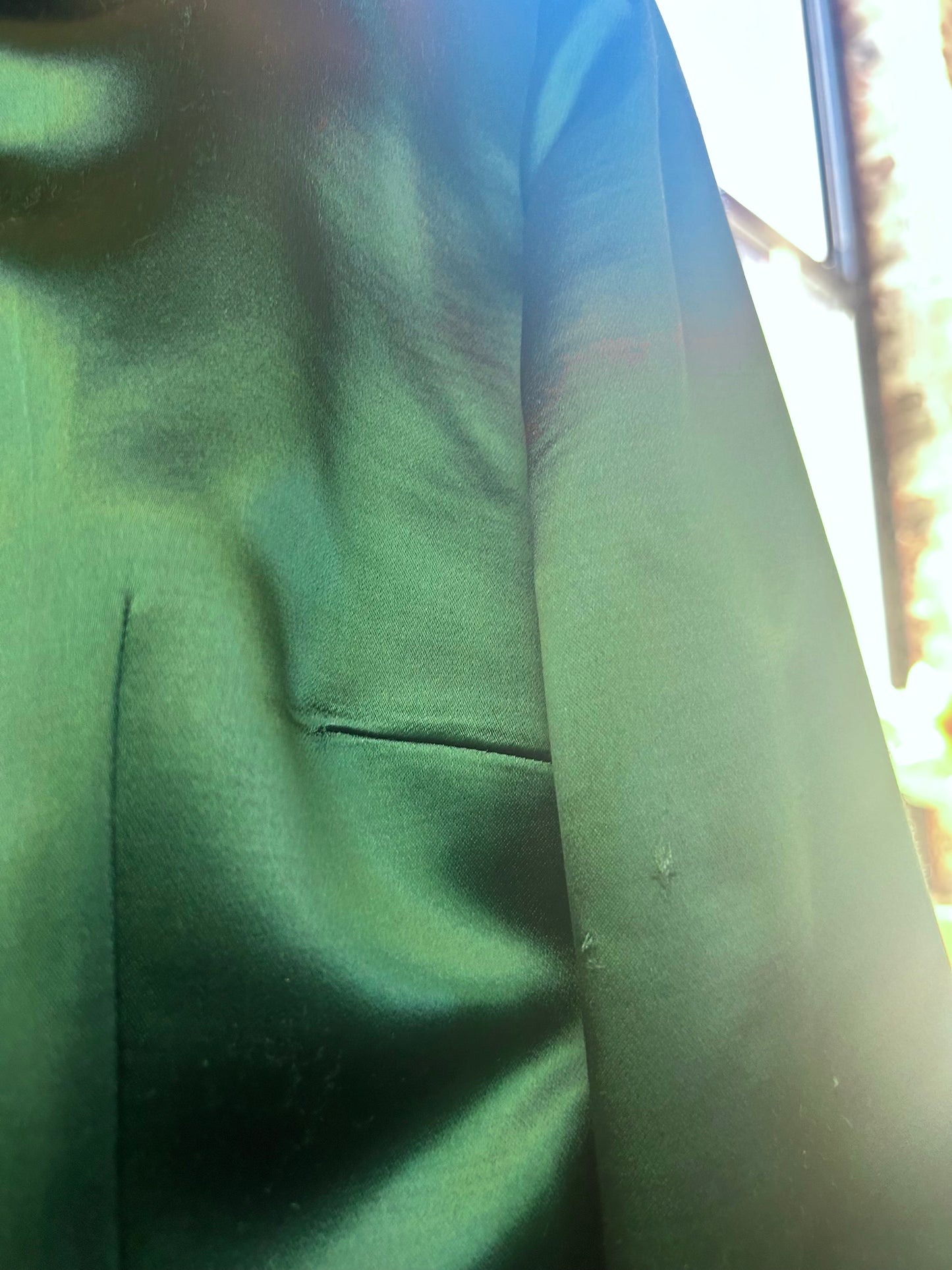 1950s Green Emma Lange Satin 2pc Swing Skirt Suit - Small