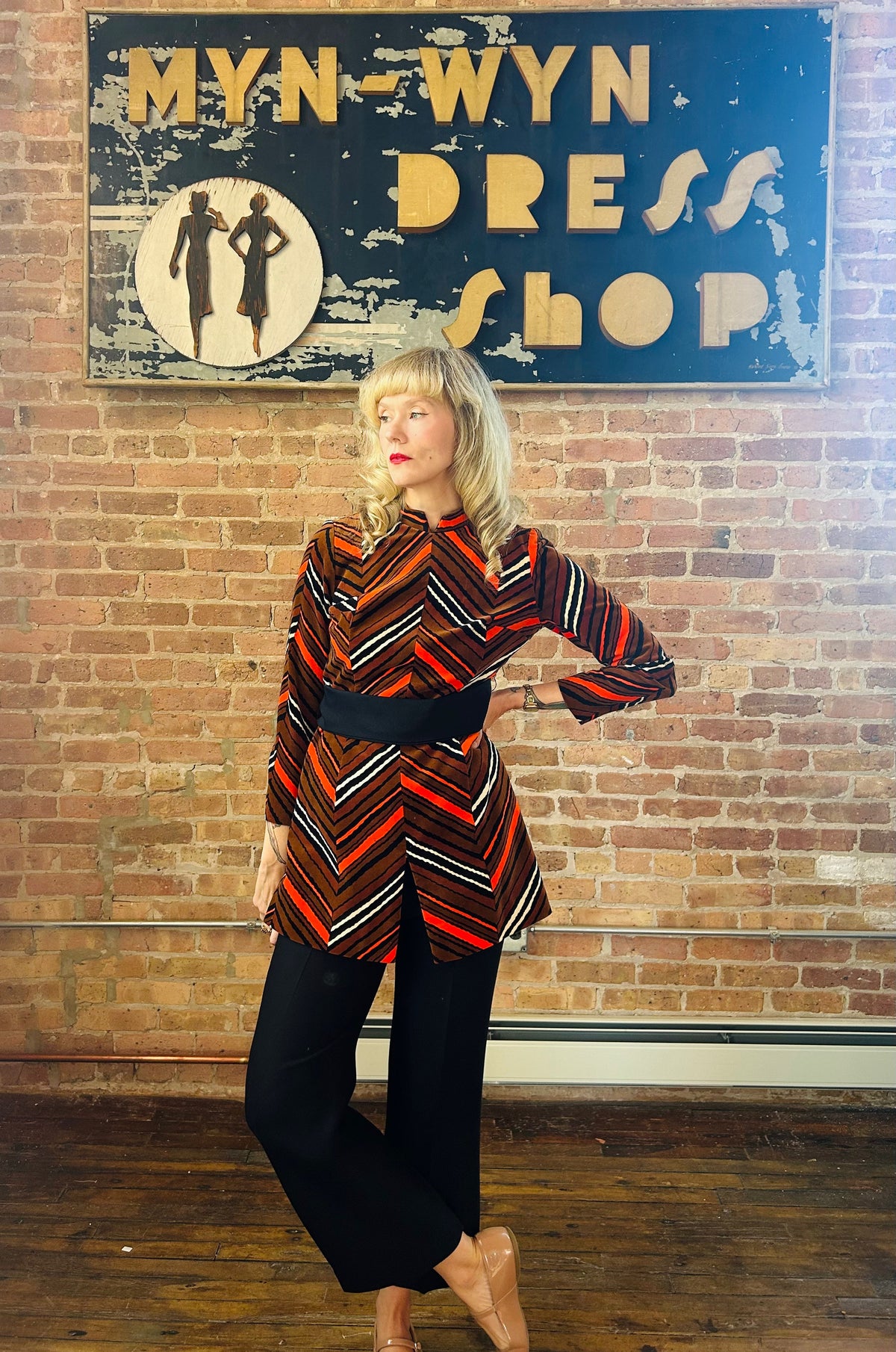 Vintage rare clothing 1970s Striped Tunic and Pant Velvet Set - Small