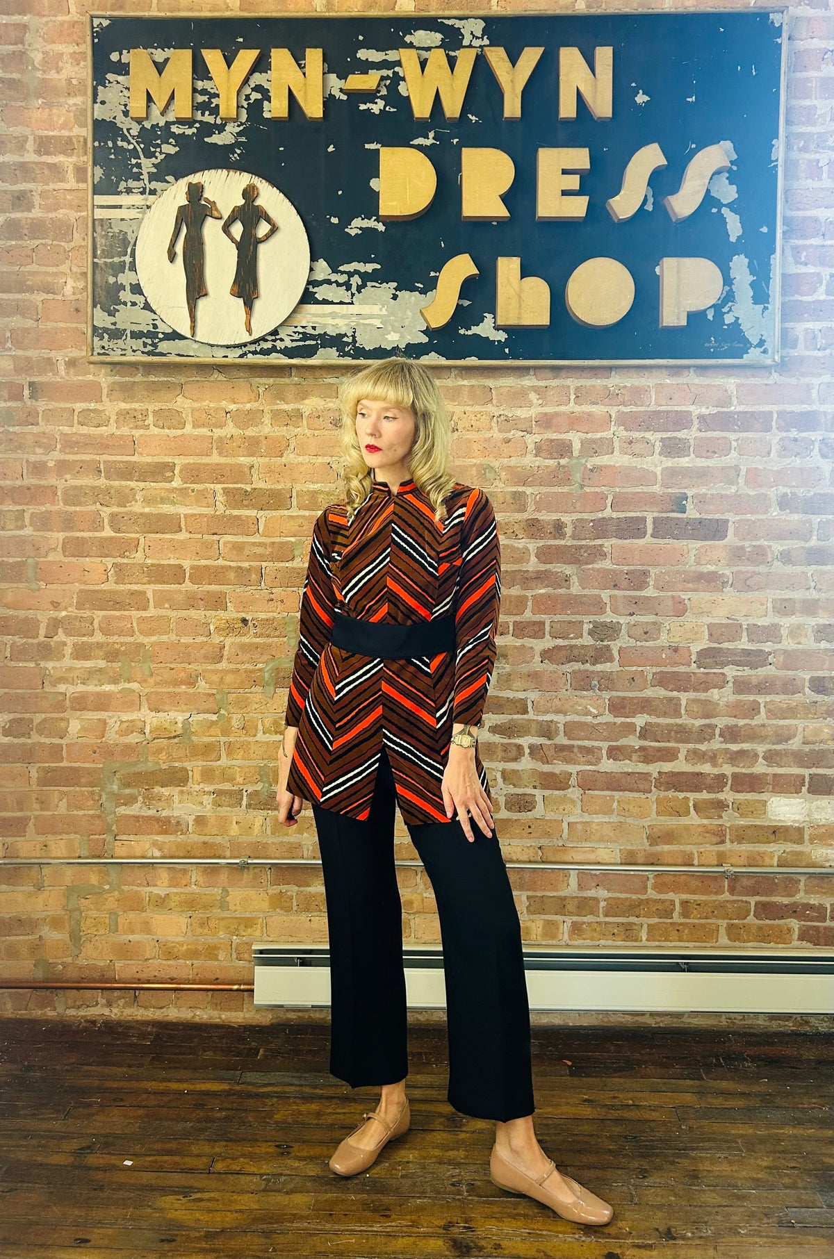 Vintage rare clothing 1970s Striped Tunic and Pant Velvet Set - Small