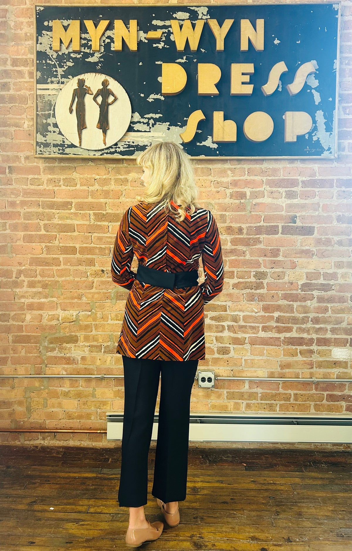 Vintage rare clothing 1970s Striped Tunic and Pant Velvet Set - Small