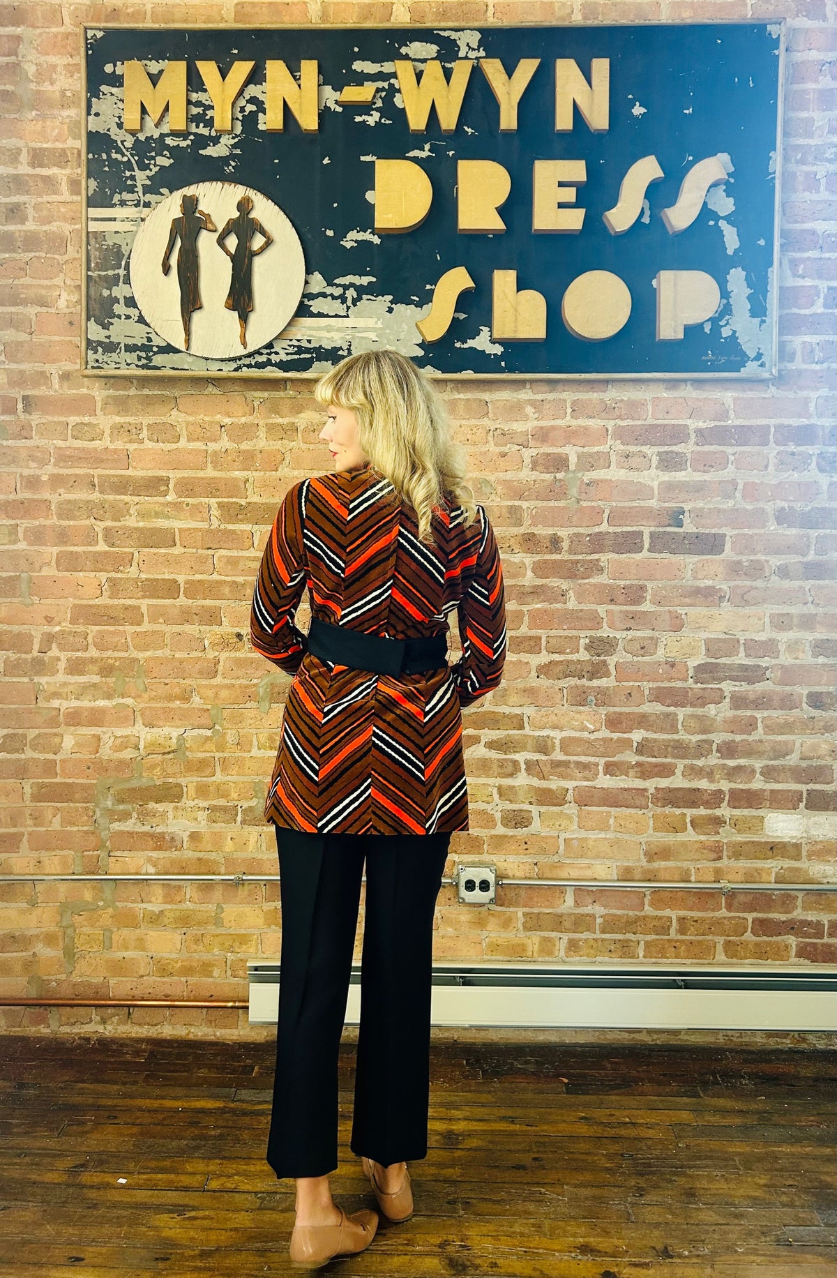 Vintage rare clothing 1970s Striped Tunic and Pant Velvet Set - Small