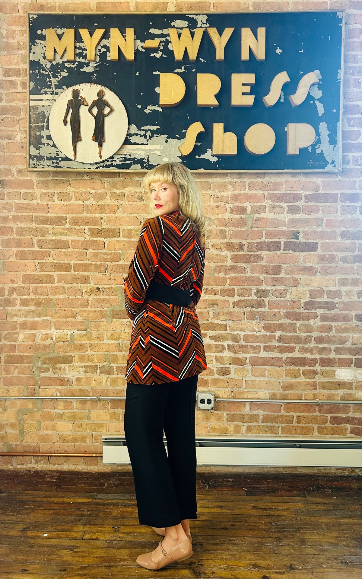 Vintage rare clothing 1970s Striped Tunic and Pant Velvet Set - Small