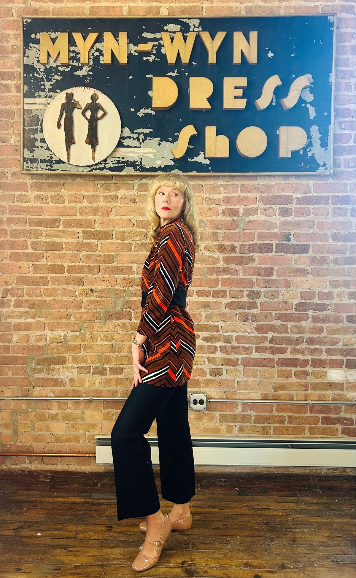 Vintage rare clothing 1970s Striped Tunic and Pant Velvet Set - Small