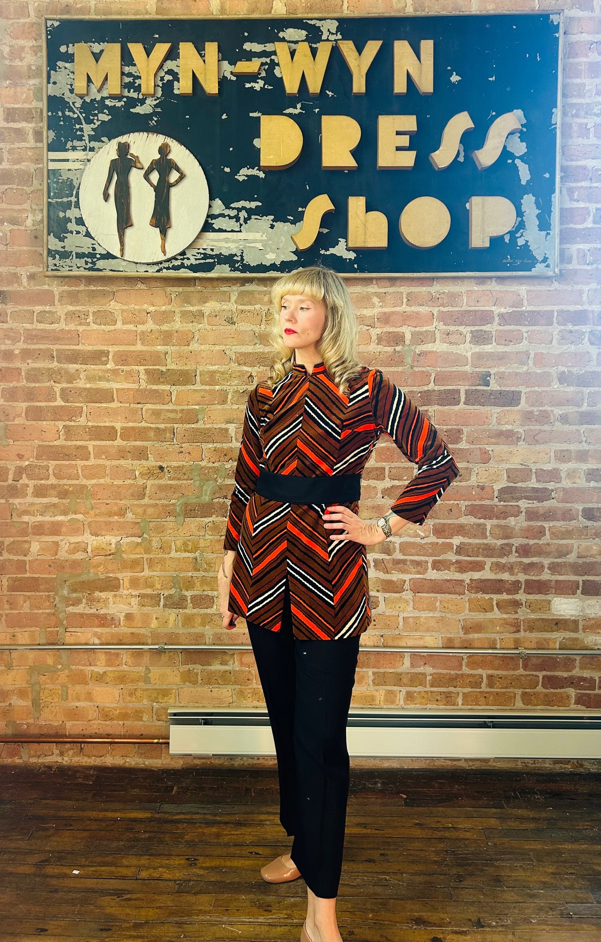 Vintage rare clothing 1970s Striped Tunic and Pant Velvet Set - Small