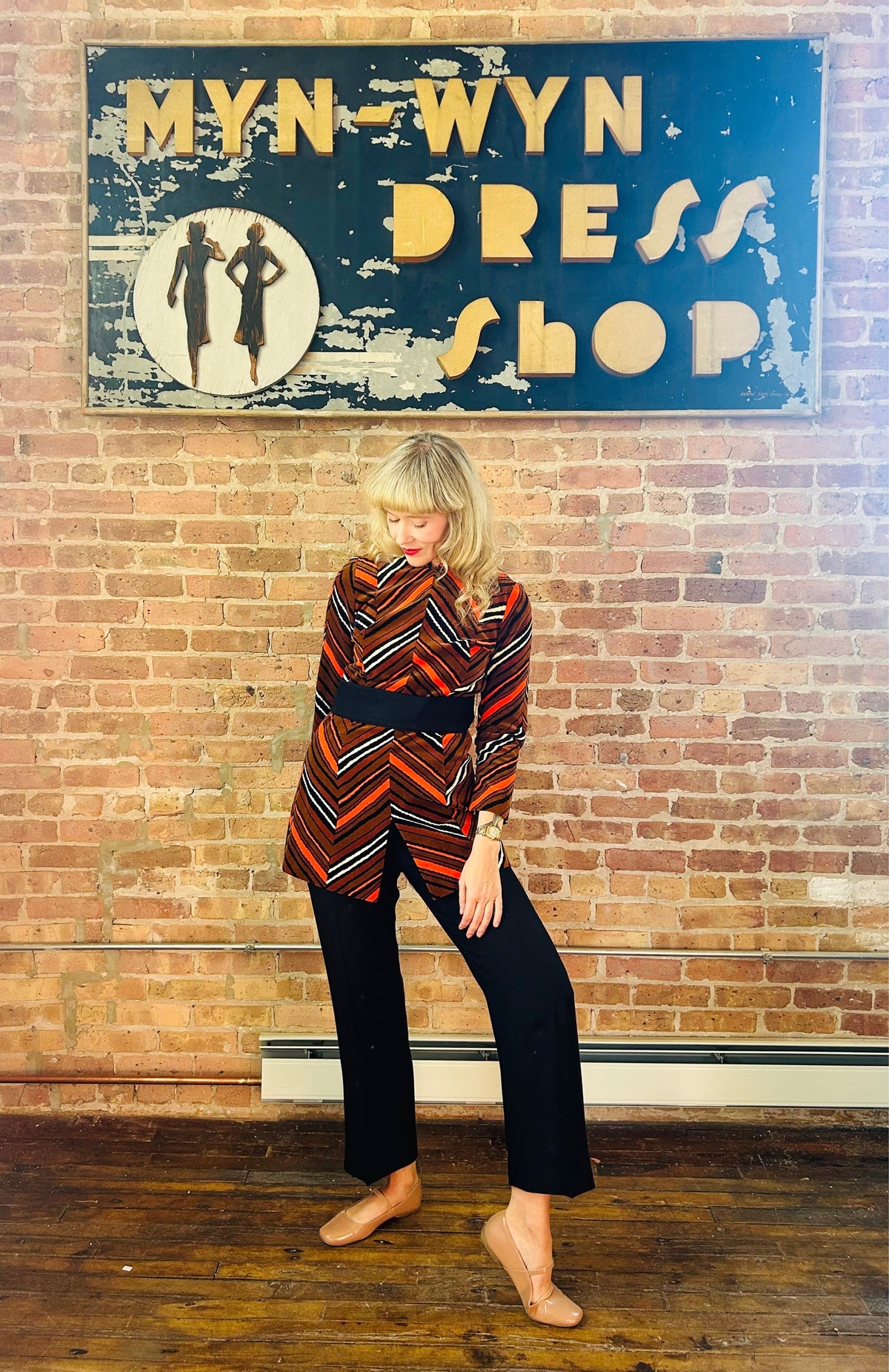 Vintage rare clothing 1970s Striped Tunic and Pant Velvet Set - Small