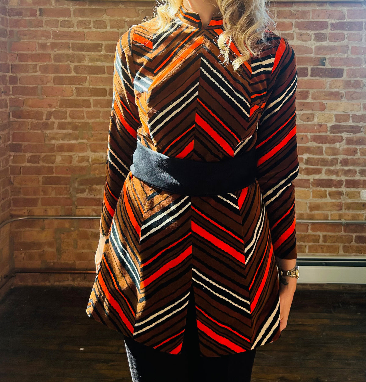 Vintage rare clothing 1970s Striped Tunic and Pant Velvet Set - Small