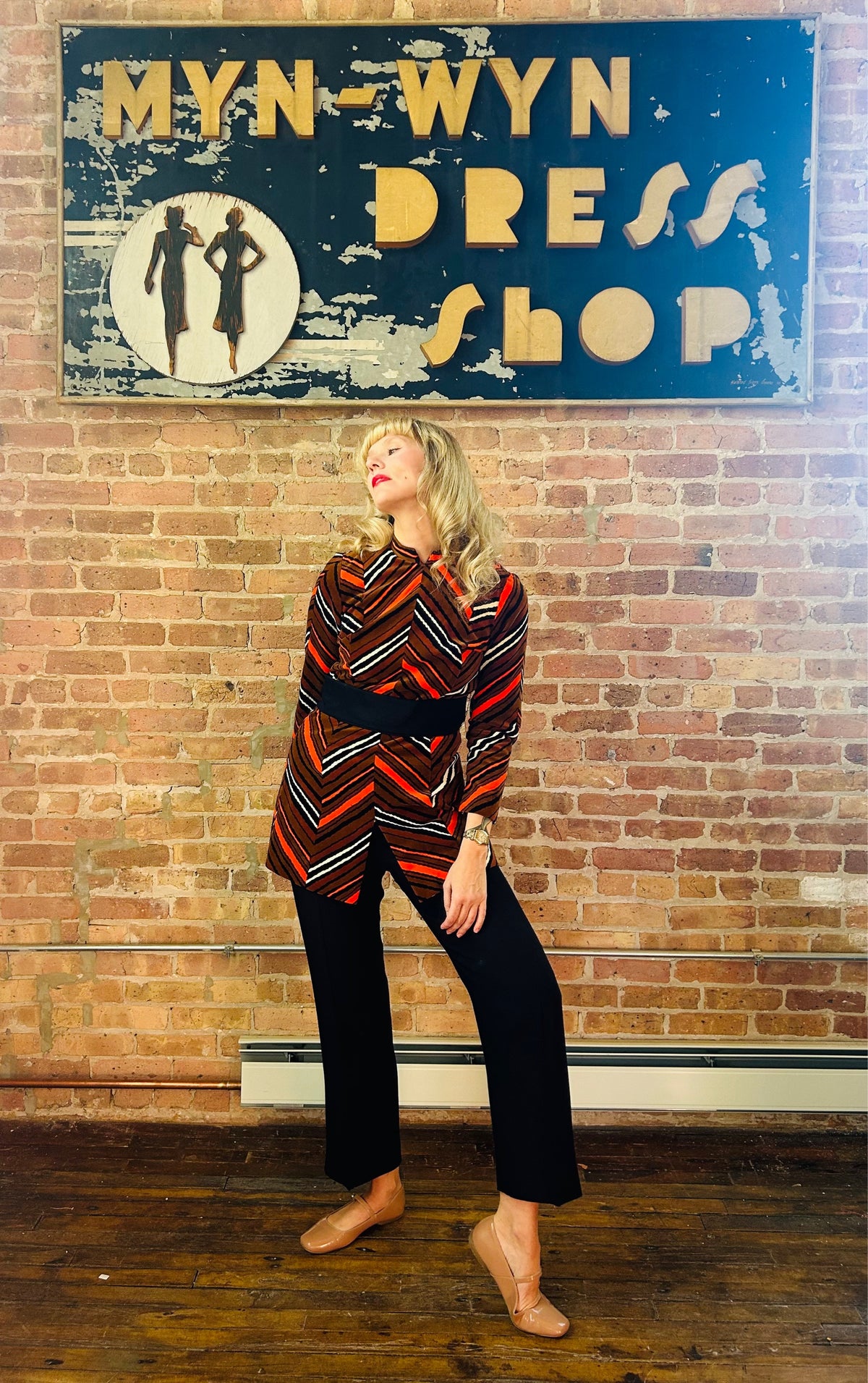 Vintage rare clothing 1970s Striped Tunic and Pant Velvet Set - Small