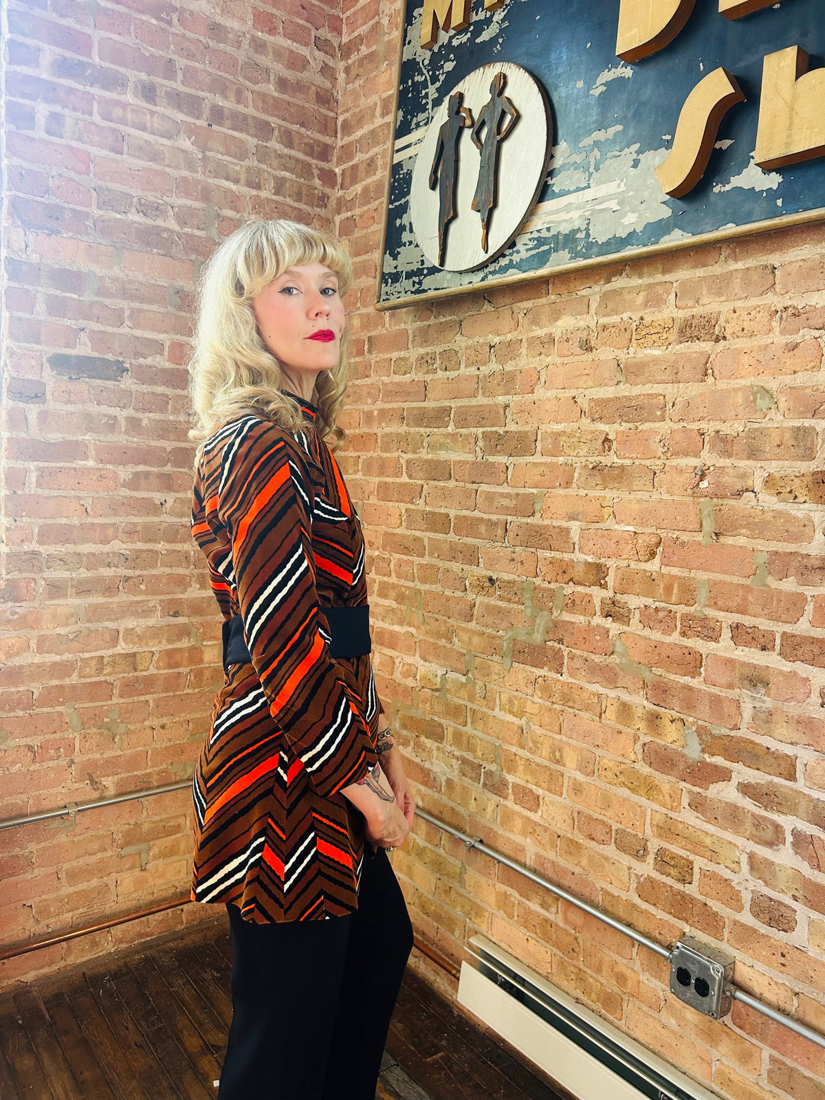 Vintage rare clothing 1970s Striped Tunic and Pant Velvet Set - Small