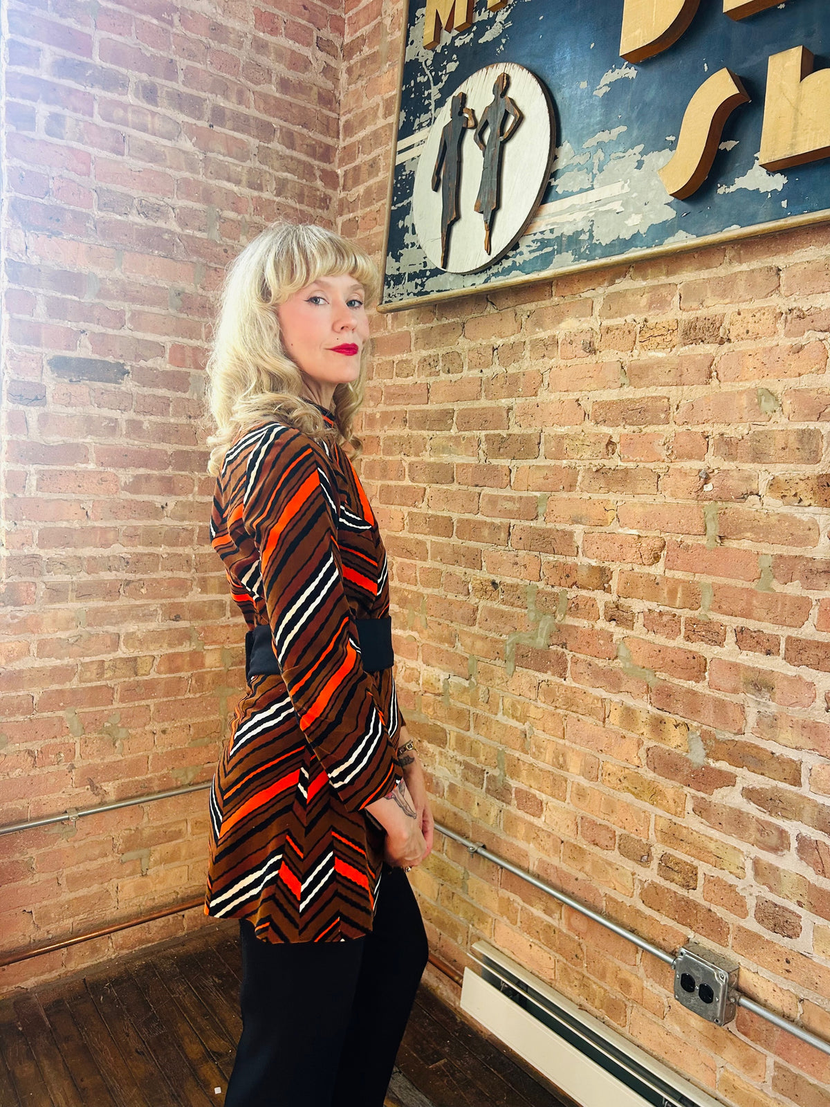 Vintage rare clothing 1970s Striped Tunic and Pant Velvet Set - Small