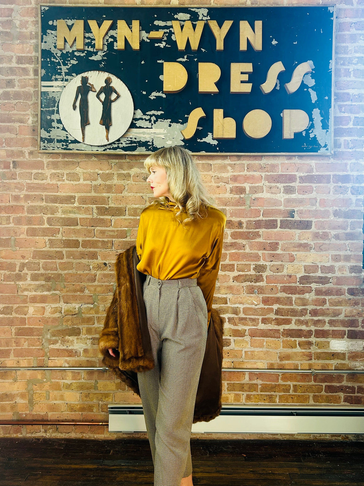 1990s Houndstooth Rayon High Waist Pant - 27" waist