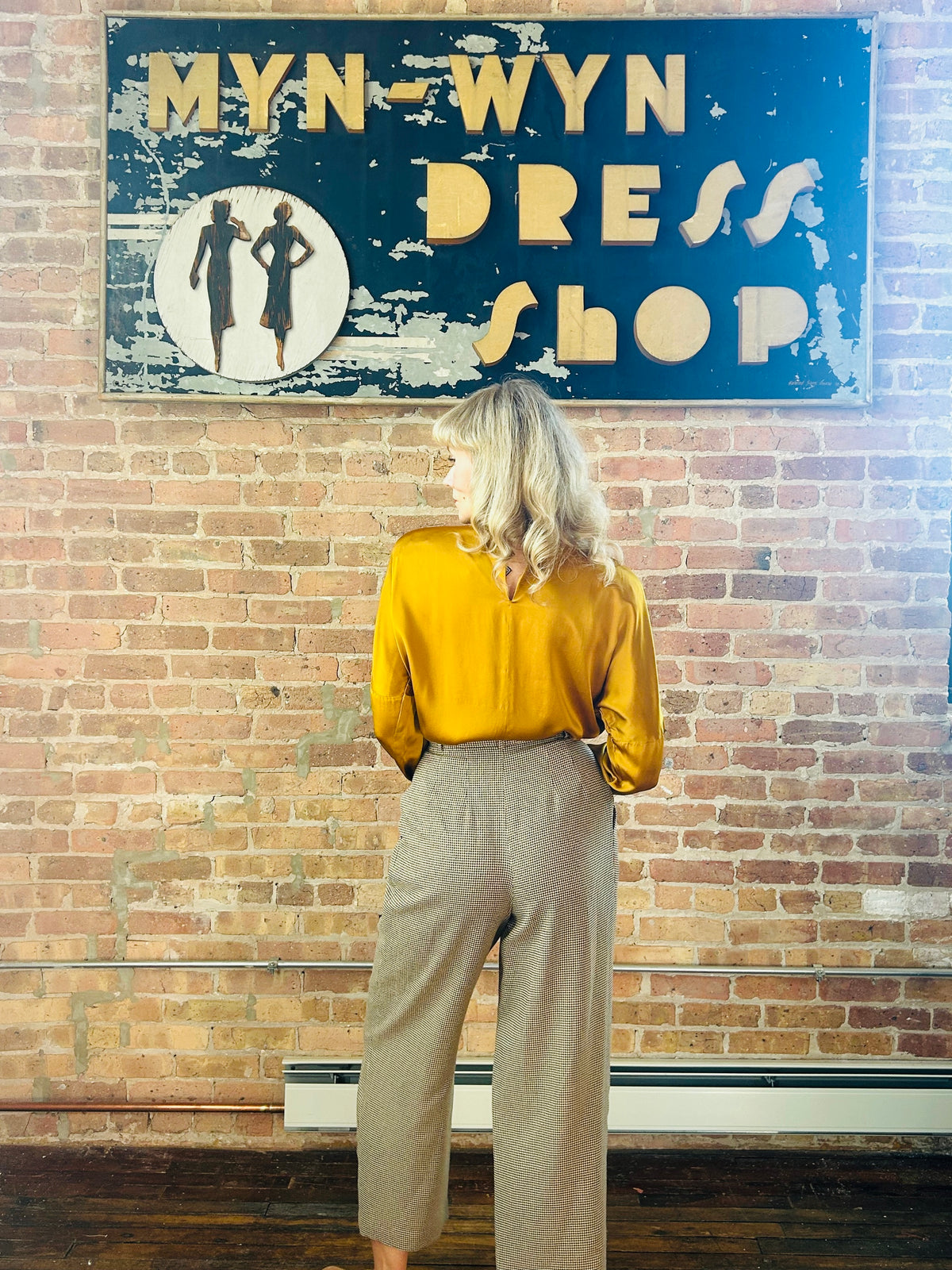 1990s Houndstooth Rayon High Waist Pant - 27" waist