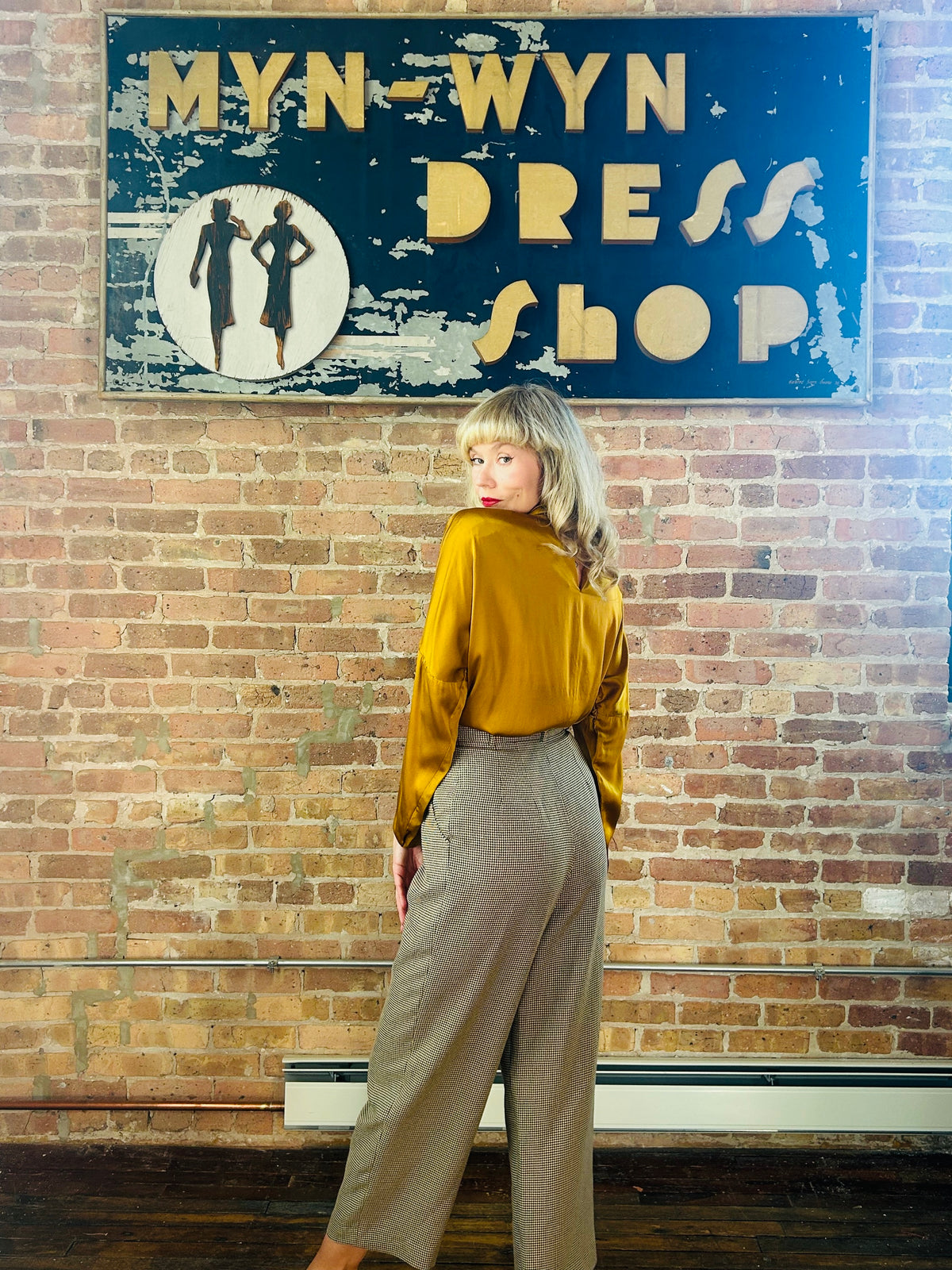 1990s Houndstooth Rayon High Waist Pant - 27" waist