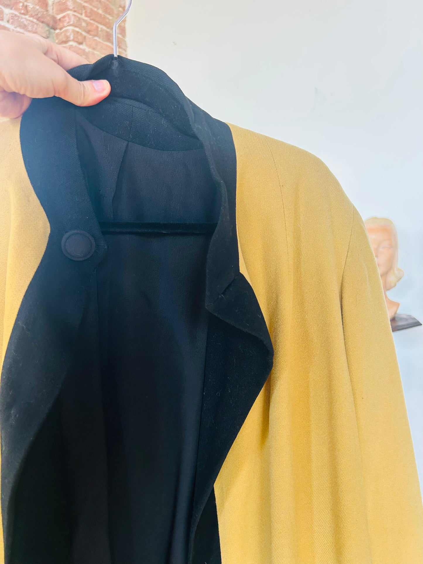 1940s Gold & Black Wool Swing Coat - Large 