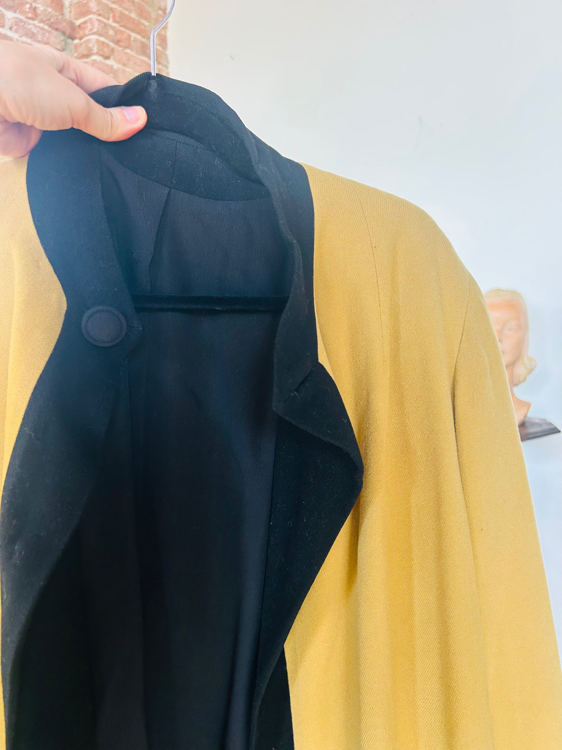 1940s Gold & Black Wool Swing Coat - Large 