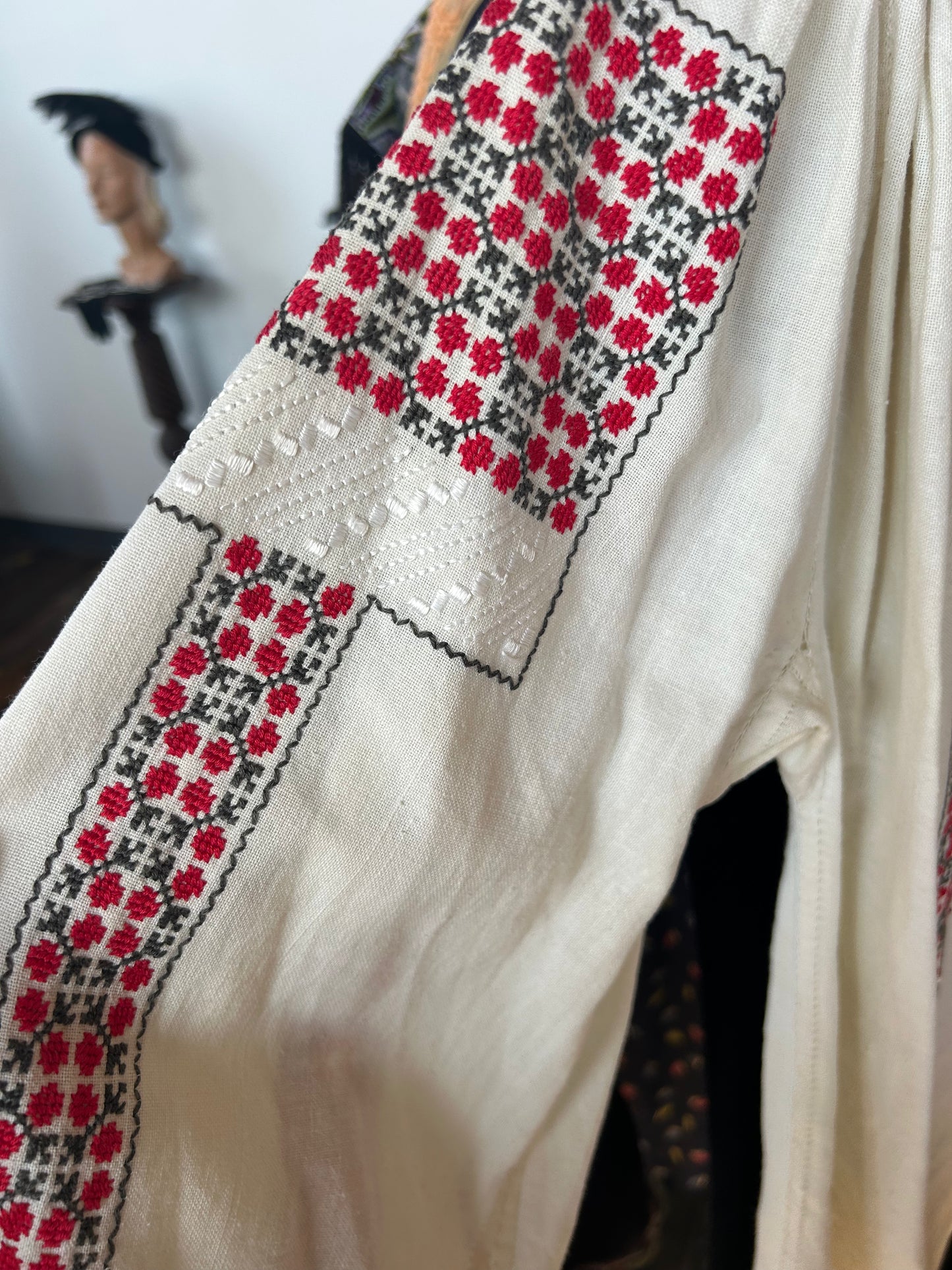 1920s Ukrainian Embroidered Folk Blouse - Medium