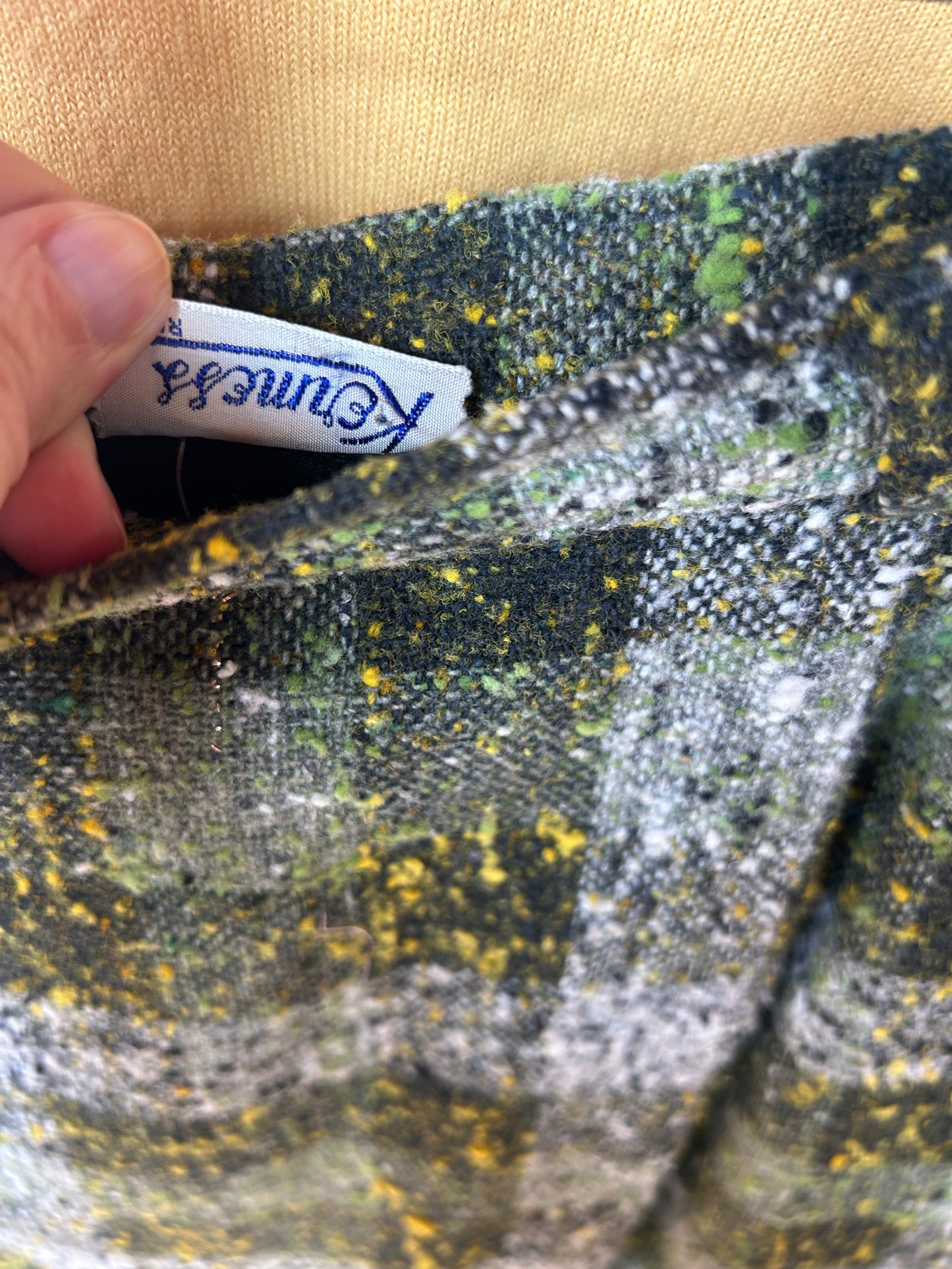 1950s Tweed Green and Gold Skirt - Small