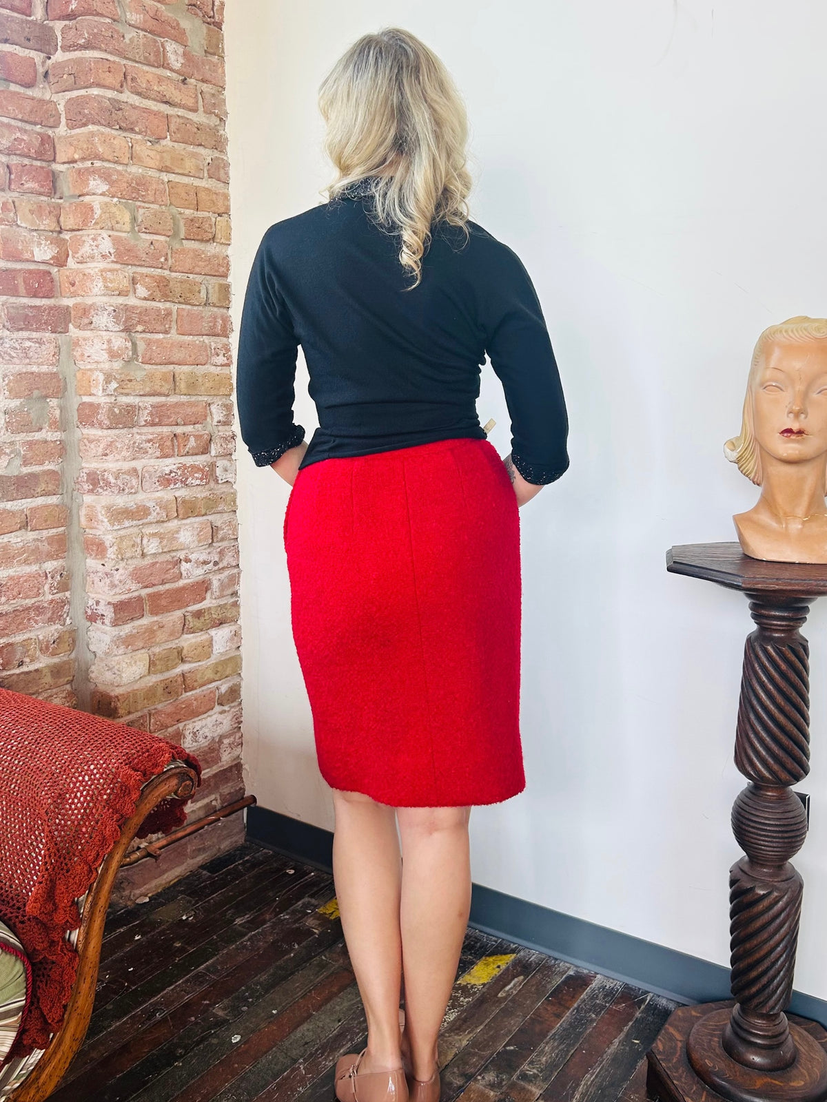 1950s Red Boucle & Mink Suit - Small