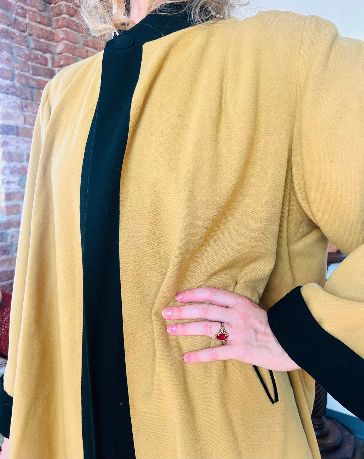 1940s Gold & Black Wool Swing Coat - Large 