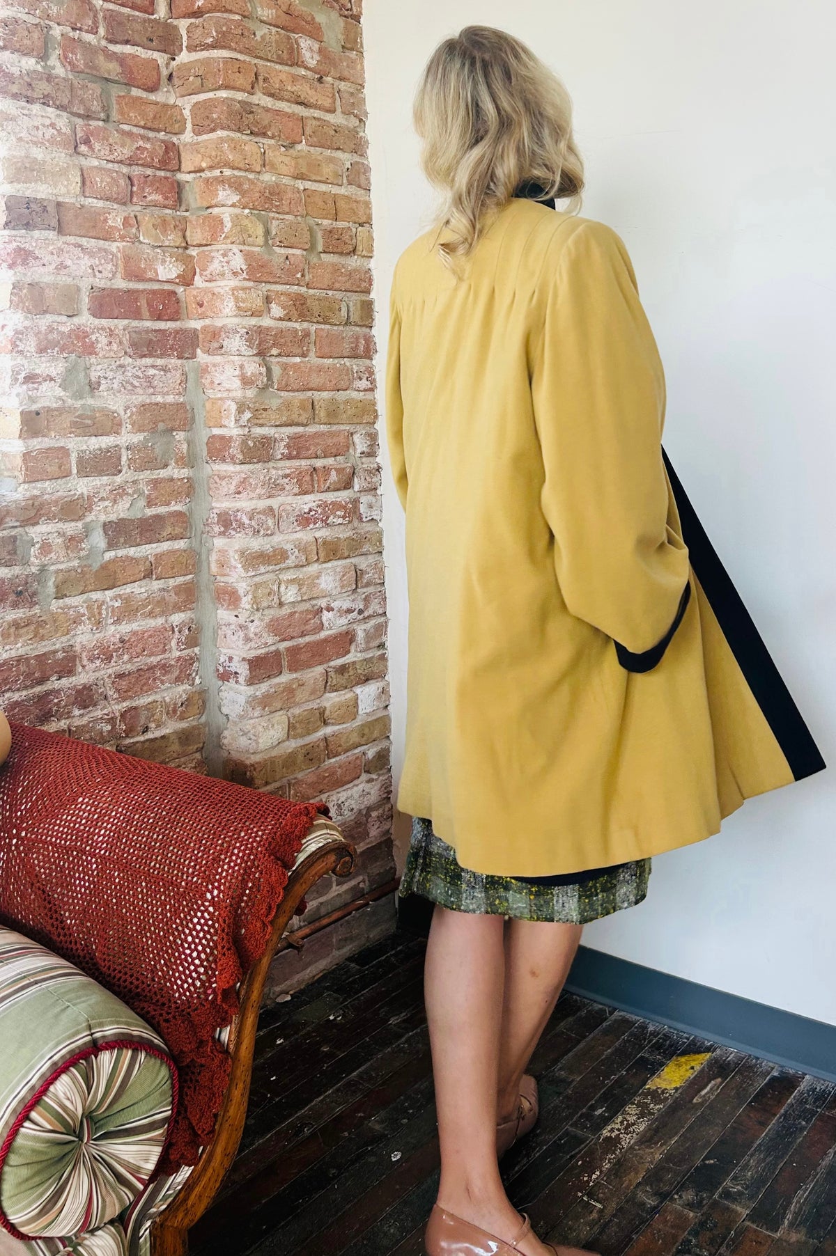 1940s Gold & Black Wool Swing Coat - Large 
