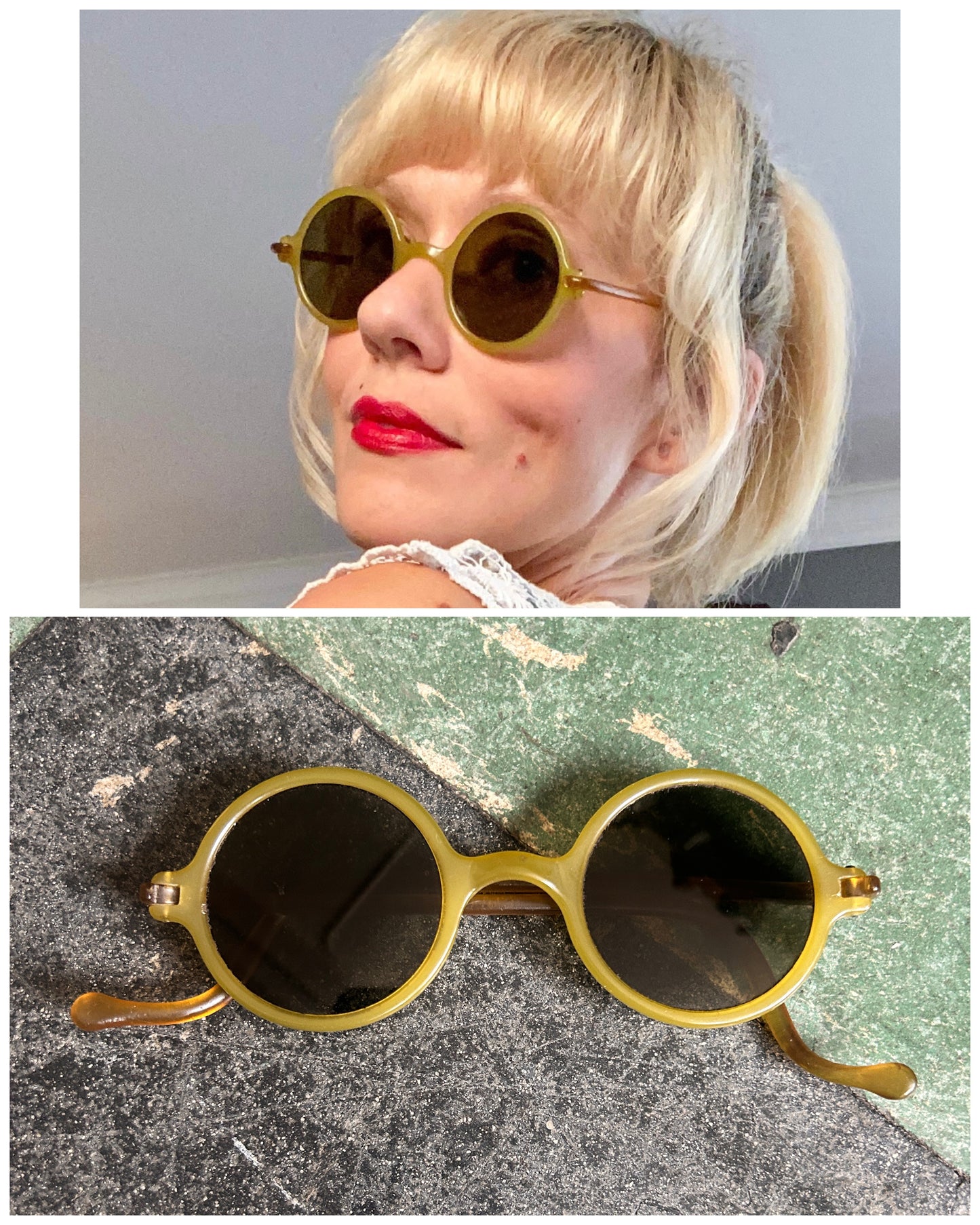 1930s Green Bakelite & Honey Celluloid Sunglasses