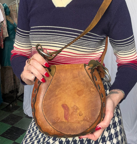 1970s Leather Purse with a Embossed Squirrel