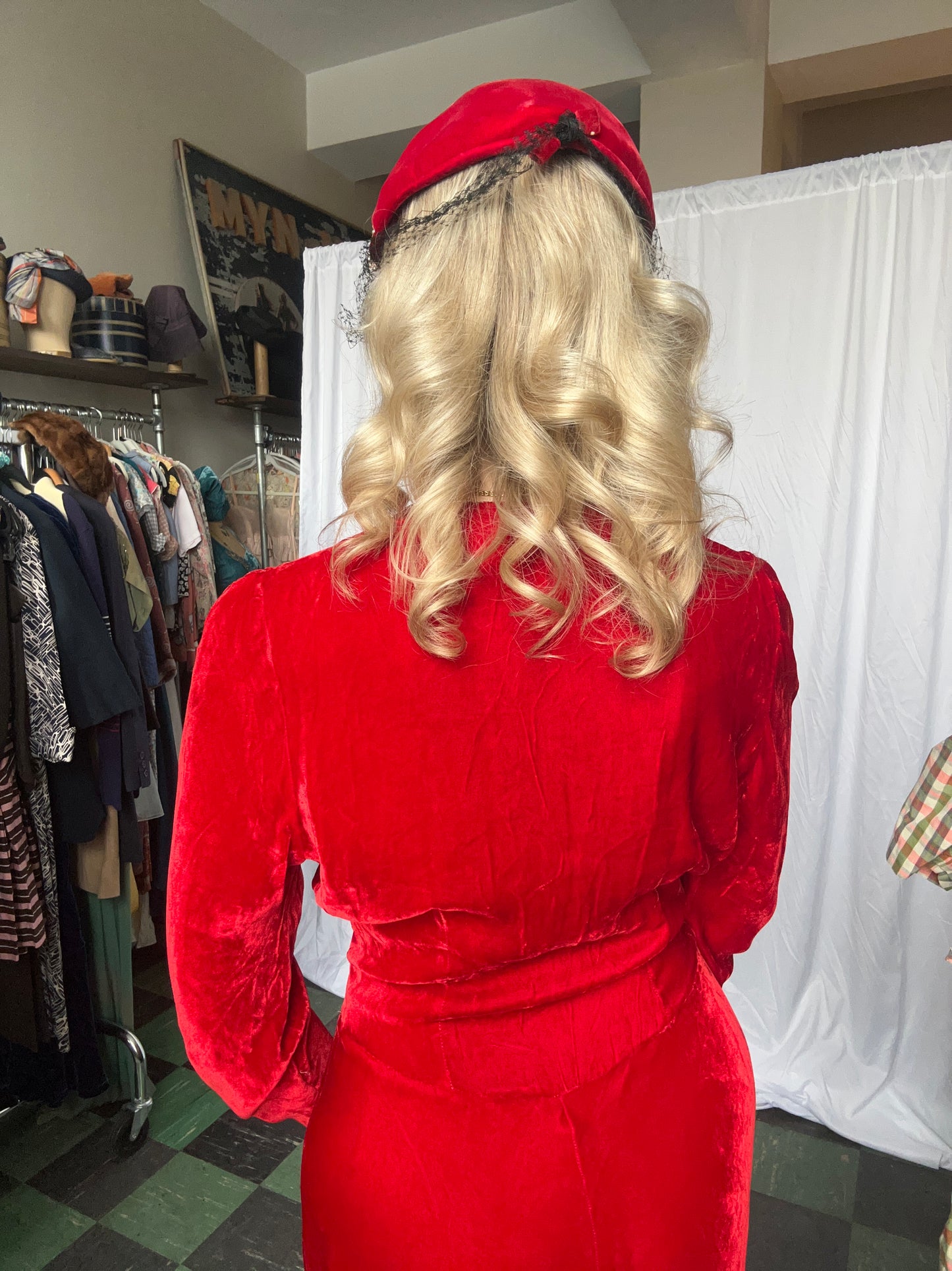 1940s Red Velvet Hat with Veil