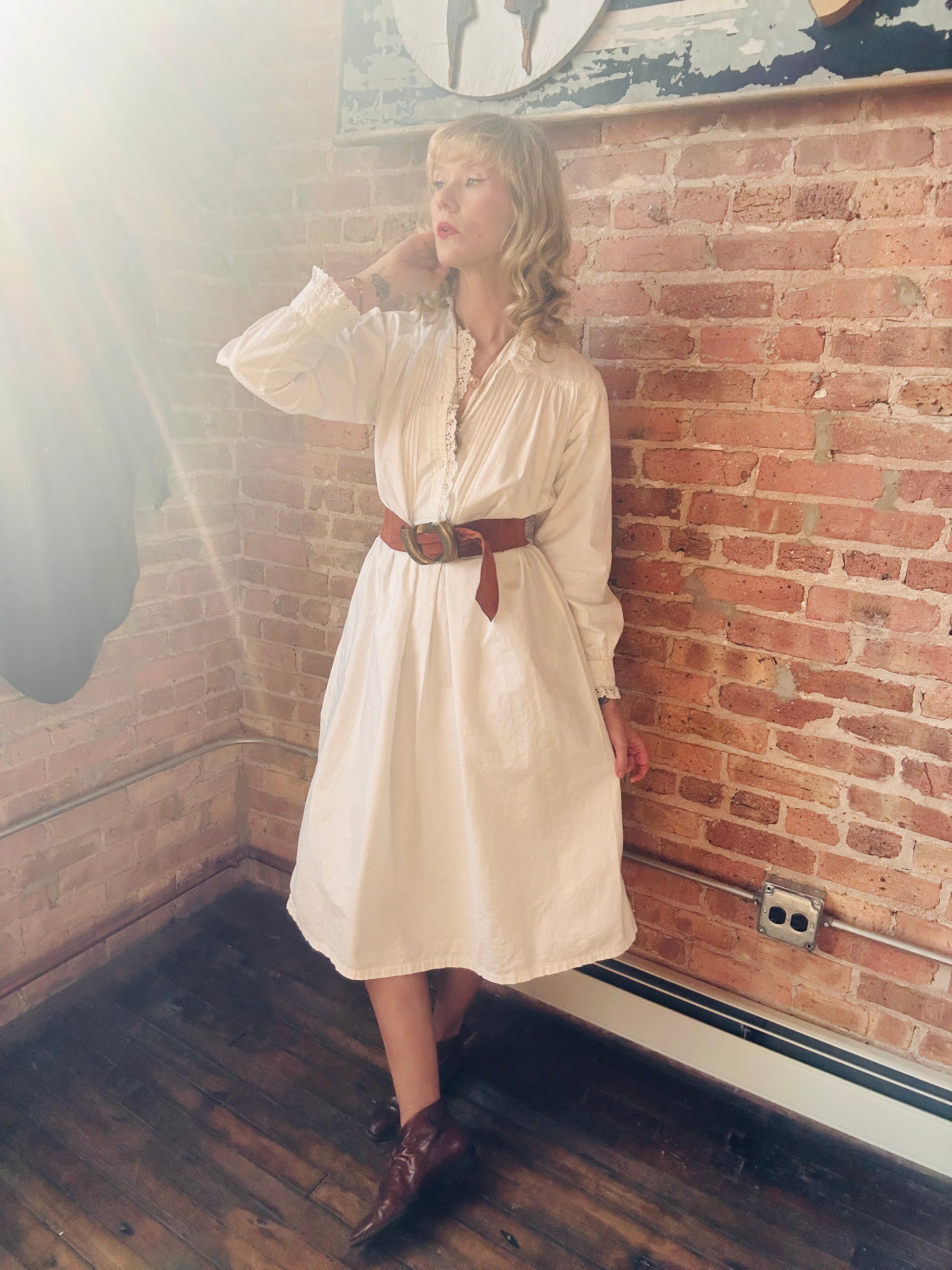 1900s Edwardian Cotton Night Dress - Medium