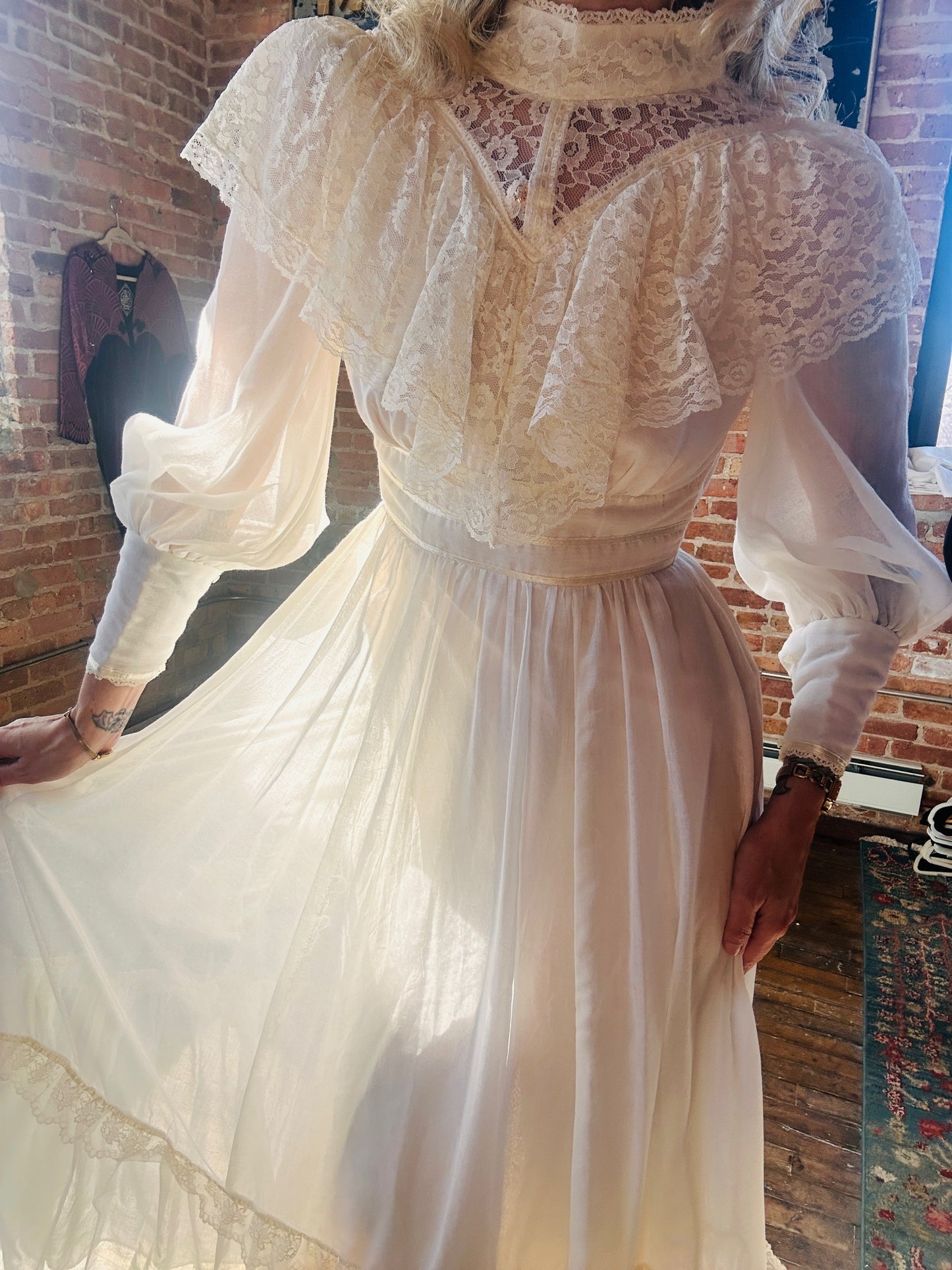 1970s Victorian Revival Candi Jones Ivory Gown - XXS